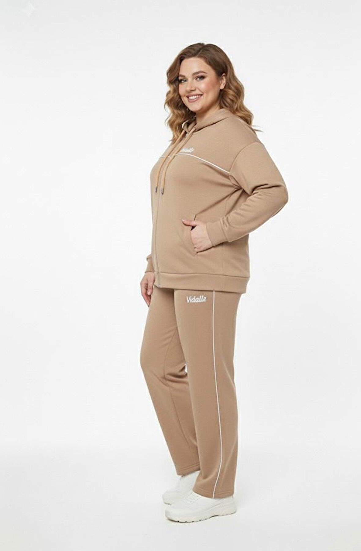 Kadın Büyük Beden Uzun Kollu Modal Kumaş Kapüşonlu Eşofman Takımı 8220-26 (4338K)