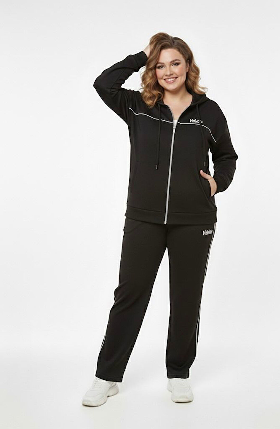 Kadın Büyük Beden Uzun Kollu Modal Kumaş Kapüşonlu Eşofman Takımı 8220-26 (4338K)