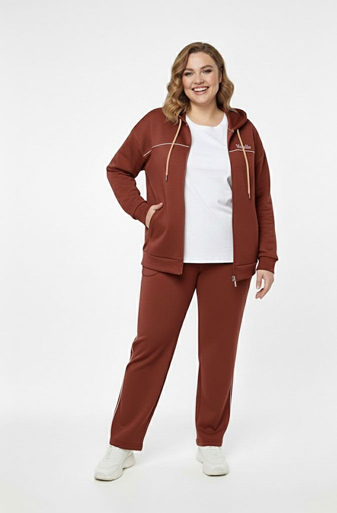 Kadın Büyük Beden Uzun Kollu Modal Kumaş Kapüşonlu Eşofman Takımı 8220-26 (4338K)