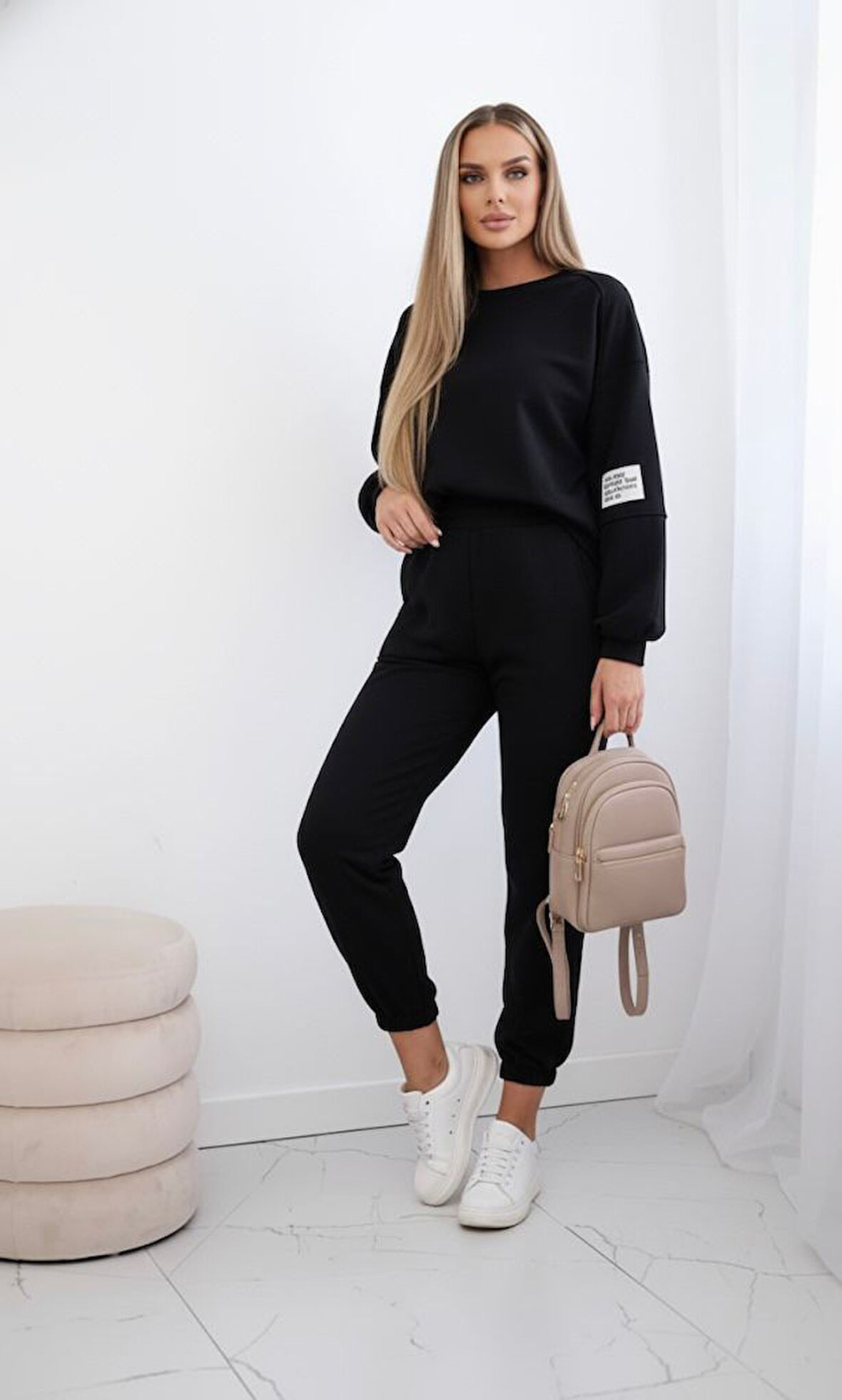 Kadın Bisiklet Yaka Uzun Kollu Etiket Detaylı Eşofman Takımı 4337-26