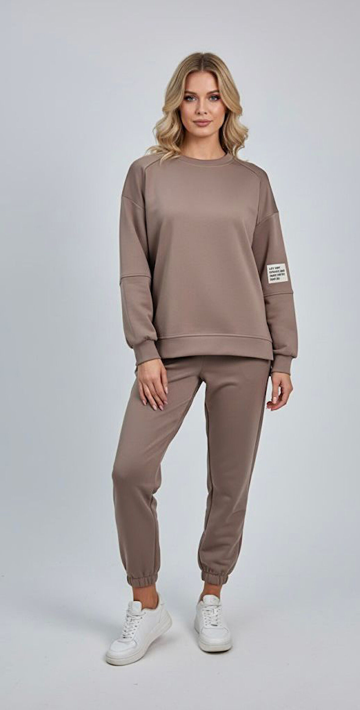 Kadın Bisiklet Yaka Uzun Kollu Etiket Detaylı Eşofman Takımı 4337-26