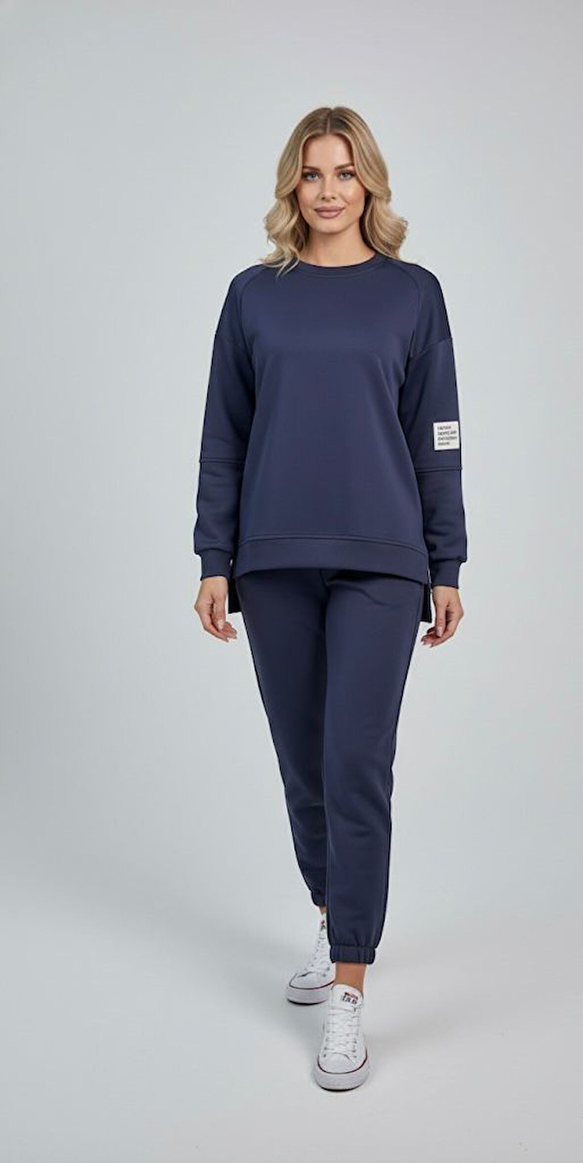 Kadın Bisiklet Yaka Uzun Kollu Etiket Detaylı Eşofman Takımı 4337-26