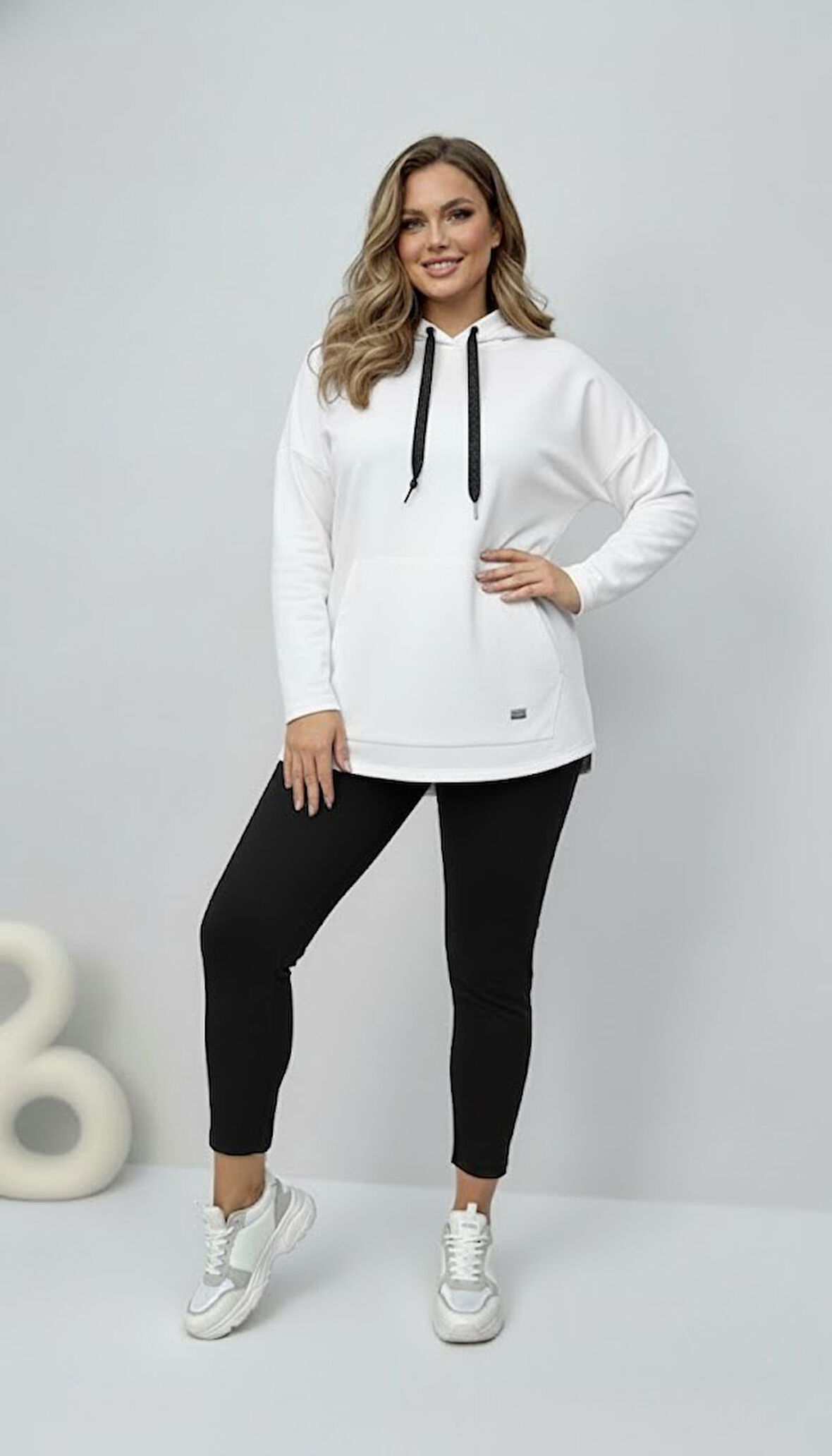 Kadın Büyük Beden Uzun Kollu Kapüşonlu Kanguru Cepli Sweatshirt 2016