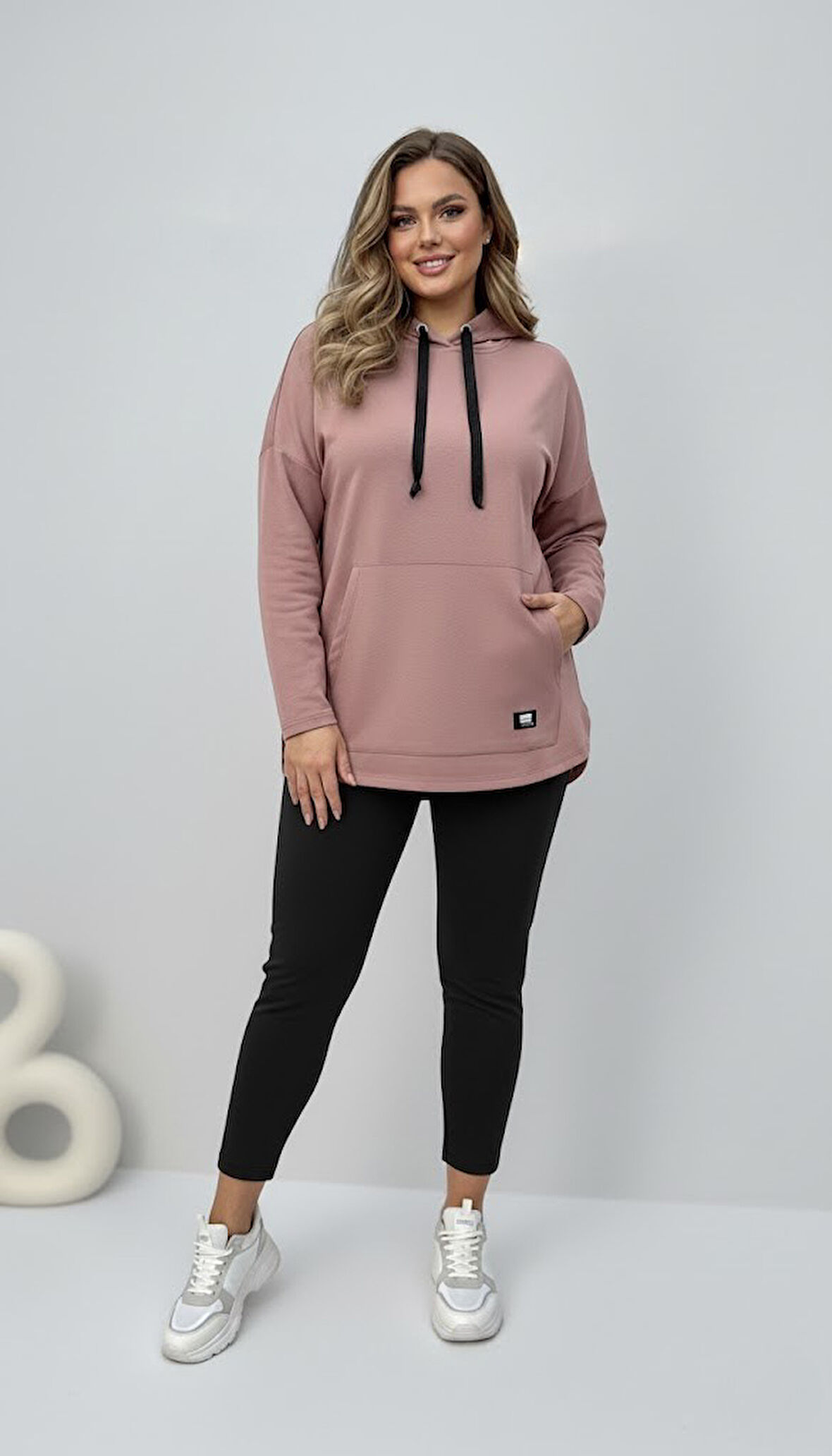 Kadın Büyük Beden Uzun Kollu Kapüşonlu Kanguru Cepli Sweatshirt 2016