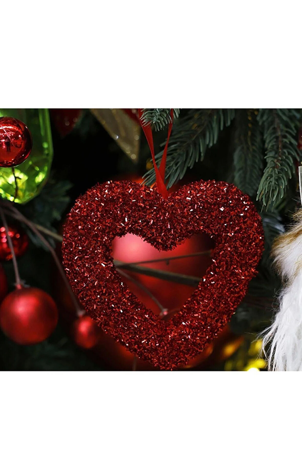 Yılbaşı Süsü Pullu Kalp Kırmızı 15 cm