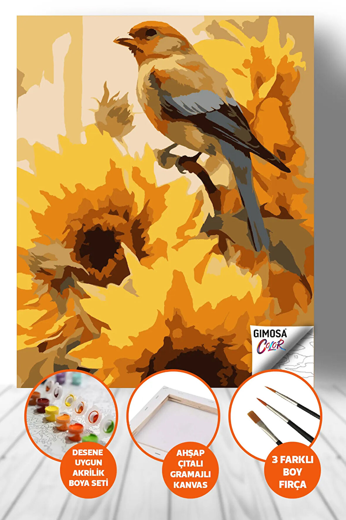 Color Ayçiçekleri Arasında Kuş Sayılarla Boyama Seti - Yetişkin Boyama, 40x50, Kendin Yap Hobi Seti