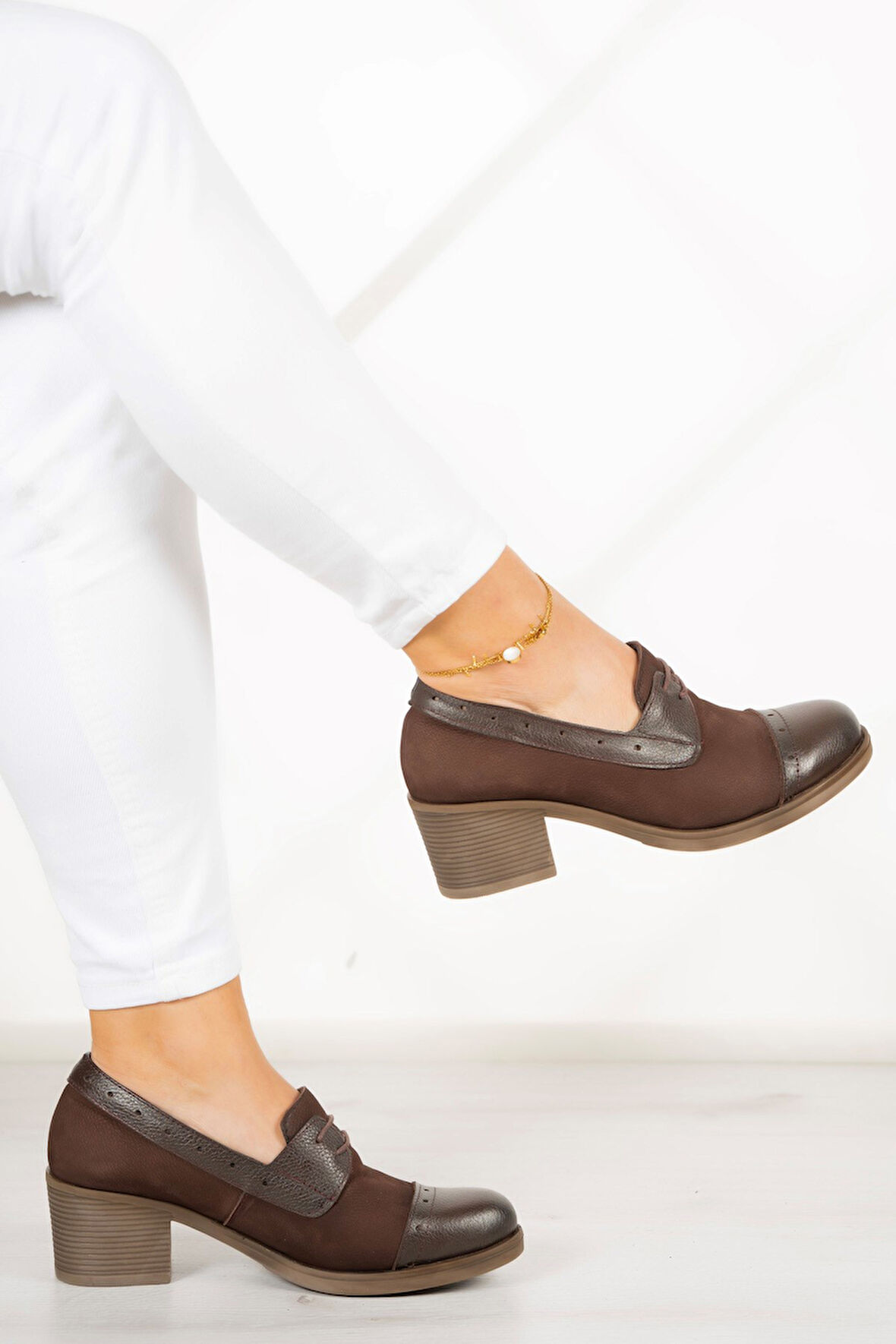 Mellody Kahverengi Hakiki Deri Günlük Topuklu Ayakkabı