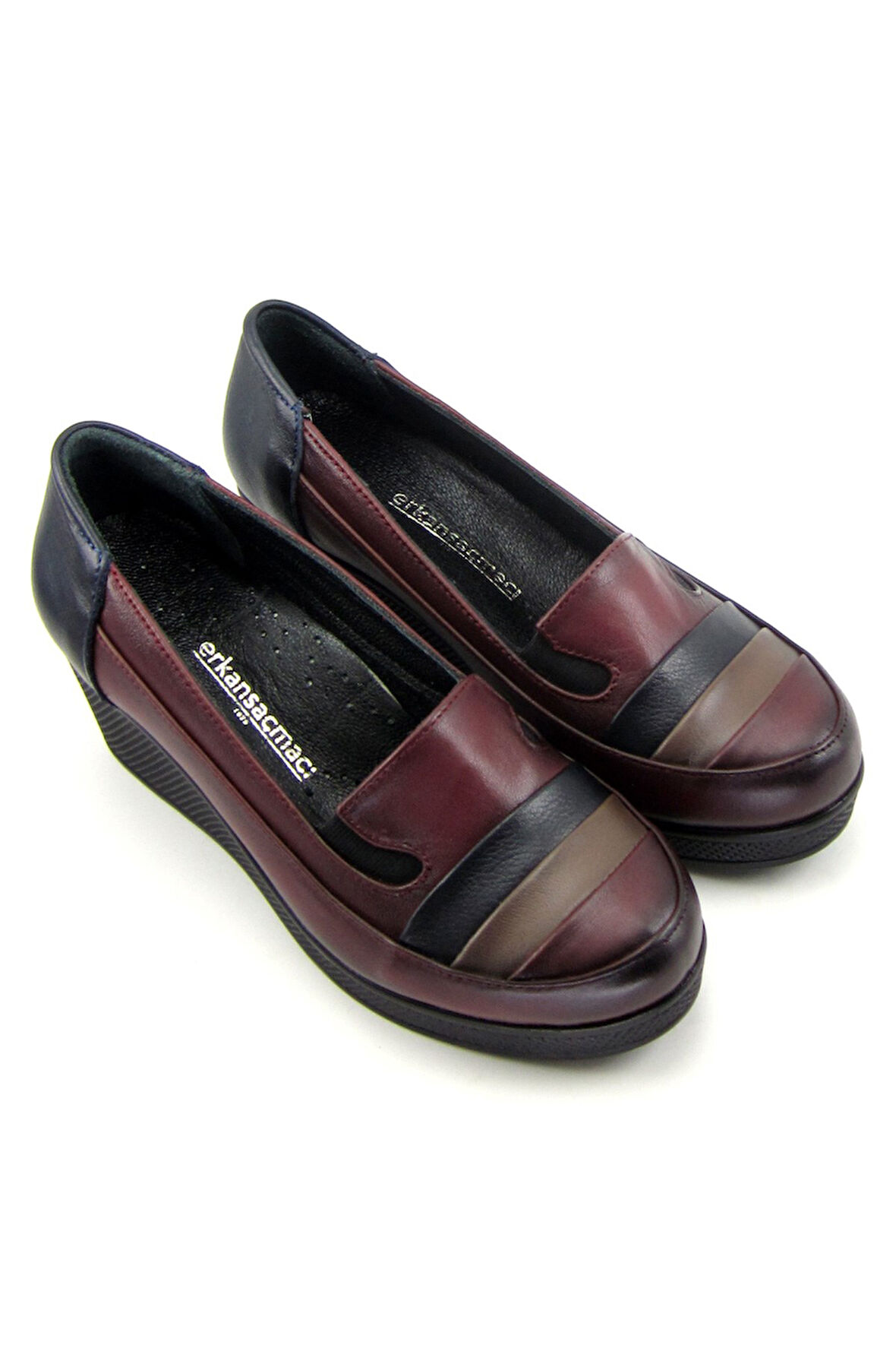 Anya Bordo Hakiki Deri Dolgu Topuklu Günlük Ayakkabı