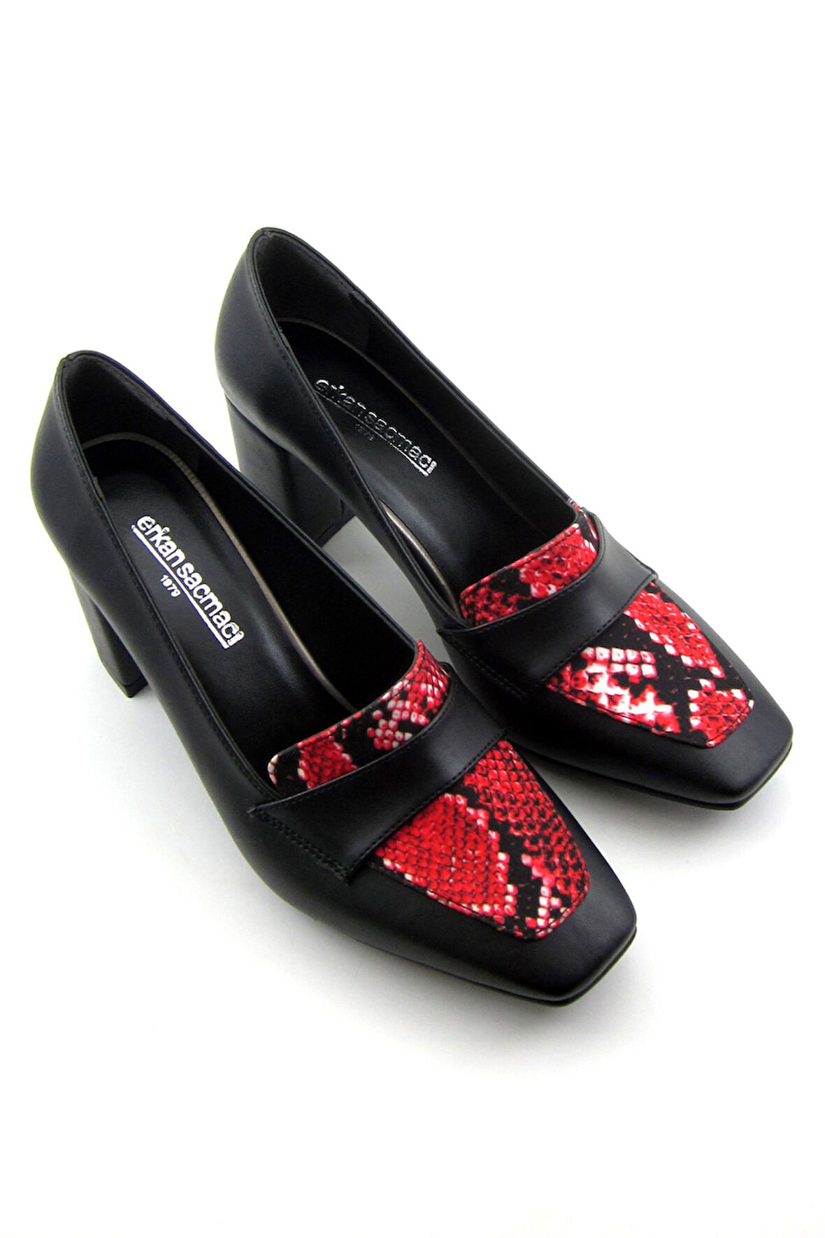 Della Kırmızı Yılan Kalın Topuklu Ayakkabı