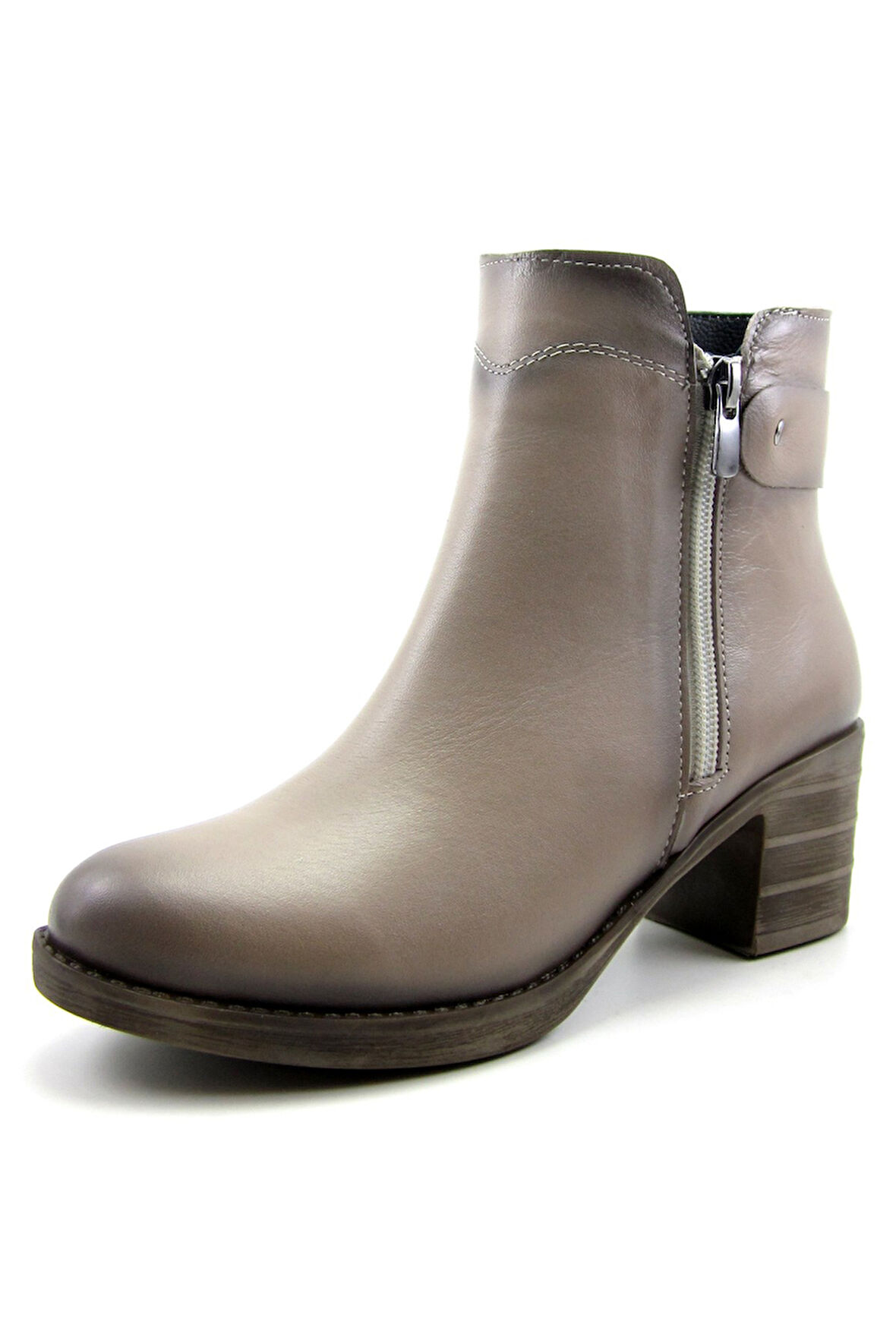 Zandra Vizon Hakiki Deri Fermuarlı Topuklu Bot