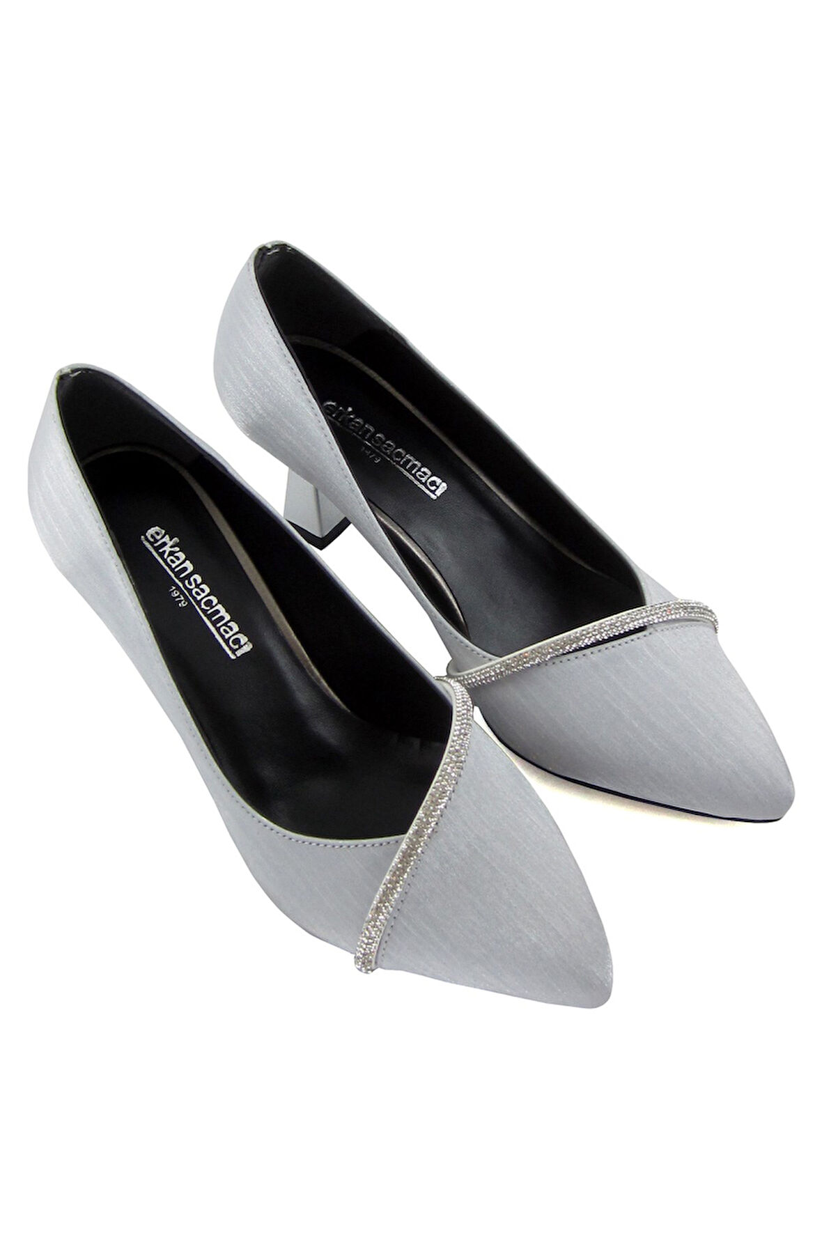 Shimeca Gümüş Saten Taşlı Abiye Ayakkabı