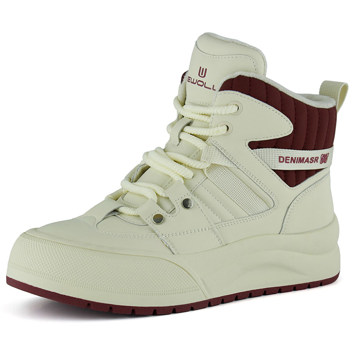 Erkan saçmacı  Bej Bordo Vegan Bağcıklı Kürk Astarlı Yuvarlak Burun Günlük Bot