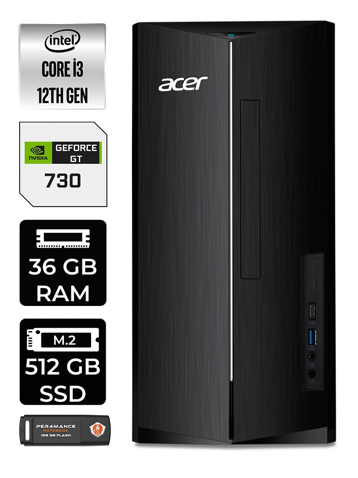 Lenovo NEO 50T i3 12100 36GB RAM 512GB SSD RX550/4GB FDOS 11SC001ATX MASAÜSTÜ PC & PER4 BELLEK