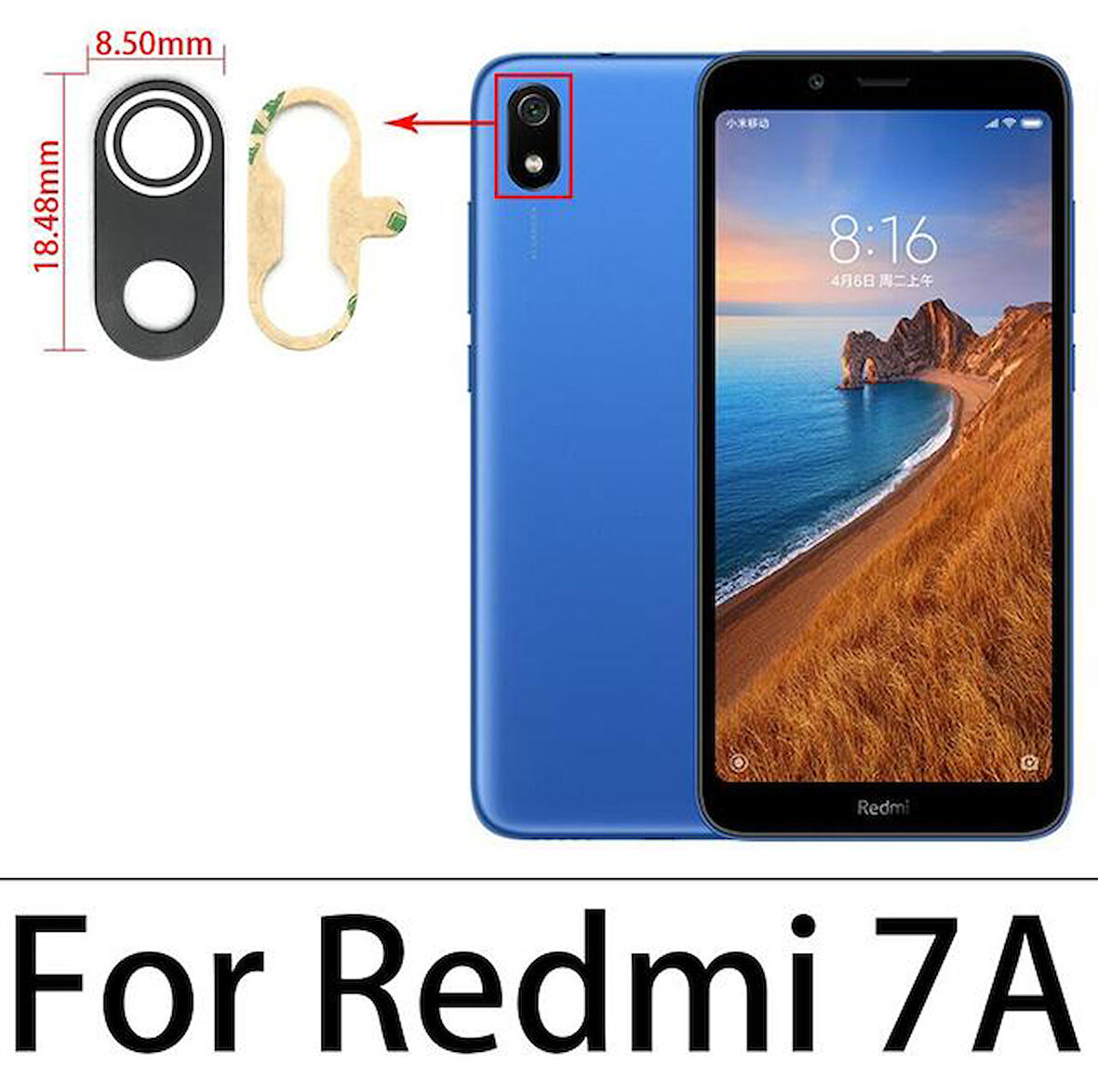 Tkgz Xiaomi Redmi 7A Arka Kamera Camı Lens Yapışkanlı