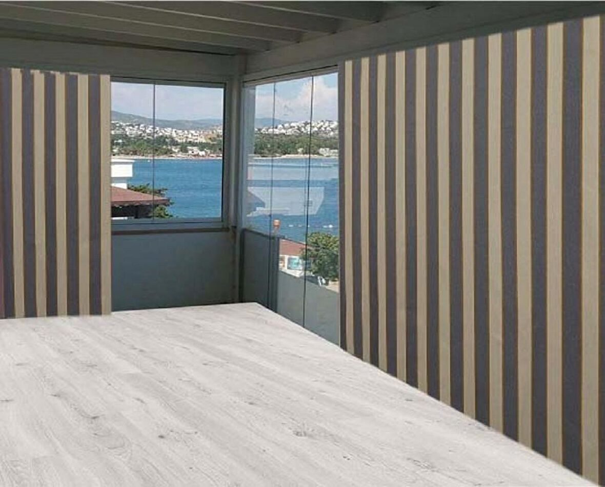 Ceylan Home Balkon Perdesi Gri Krem Çizgili 275x250