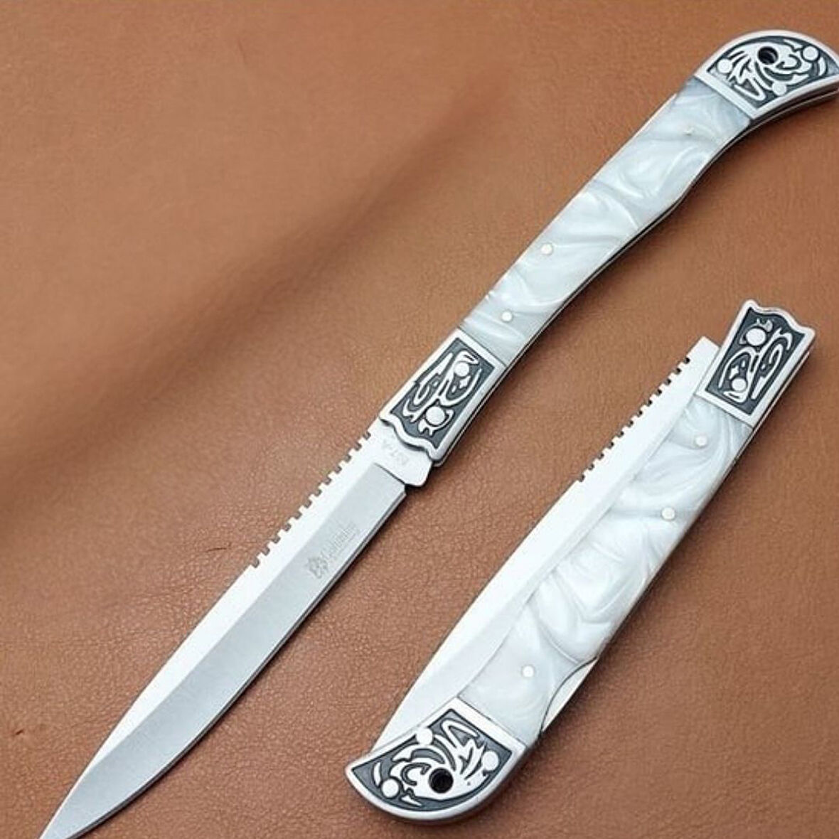 Kişiye özel Sedef İşlemeli İnce Kamp Cep Çakısı