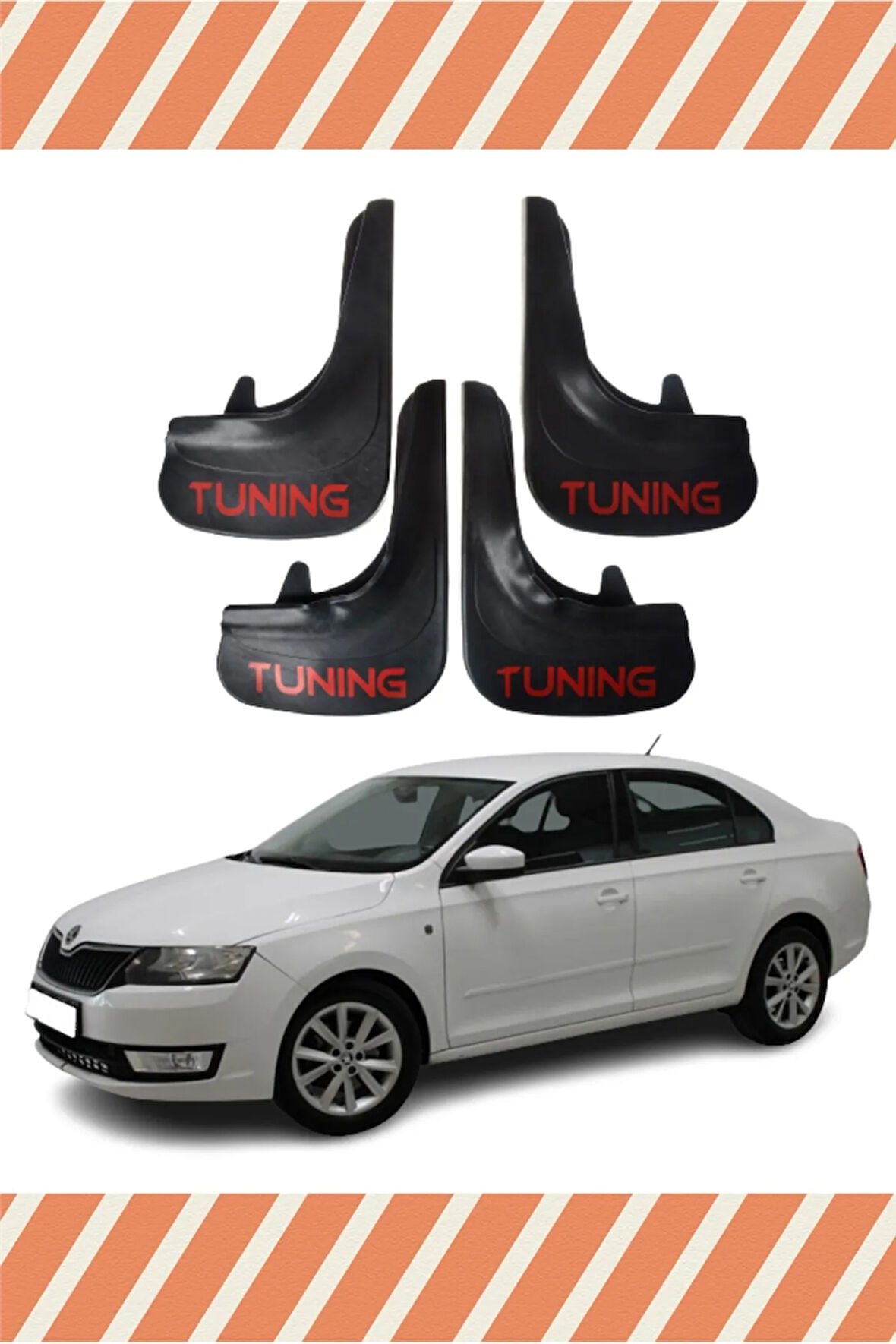 Skoda Rapid Tuning yazılı 4’lü tozluk çamurluk paçalık modern görünüm