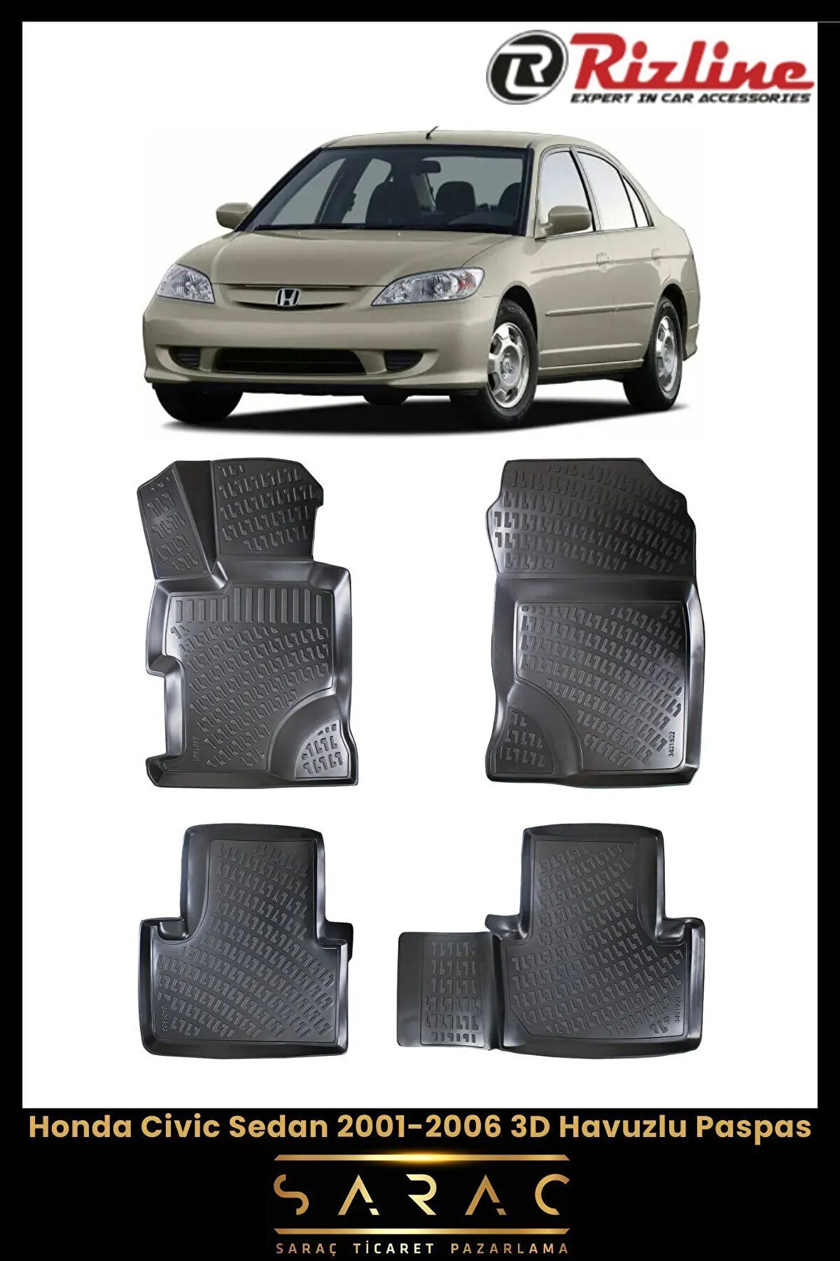 Rizline Honda Civic Sedan 2005 Model 3D Havuzlu Paspas