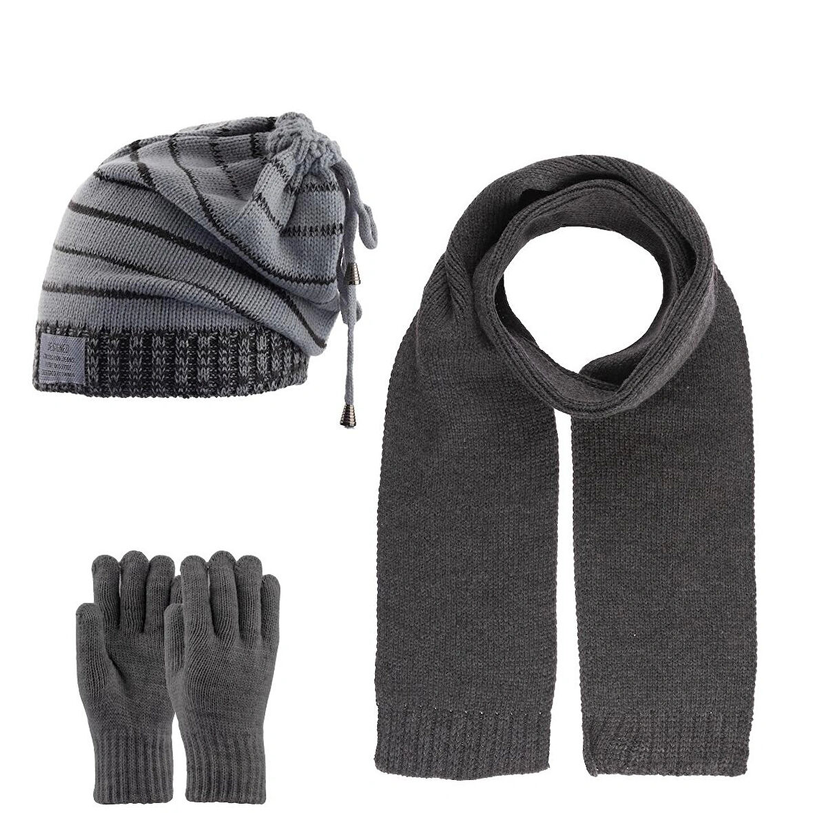 9-15 Yaş Erkek Çocuk Atkı Bere Eldiven 3'lü Takım