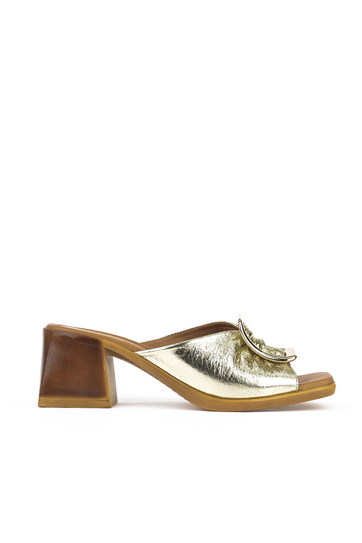 Ziya, Kadın Hakiki Deri Topuklu Terlik 151992Z19008 Altın