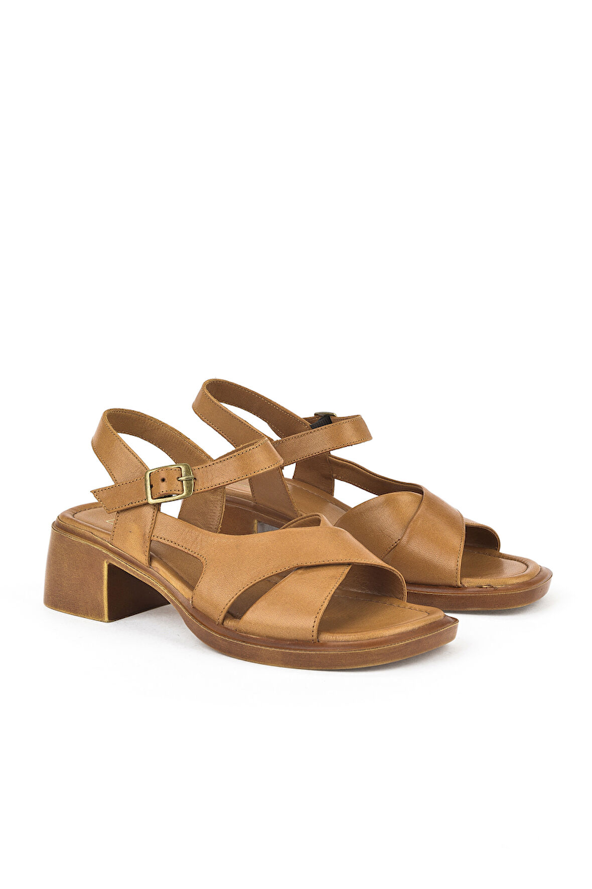 Ziya, Kadın Hakiki Deri Topuklu Sandalet 151992Z8002 Taba