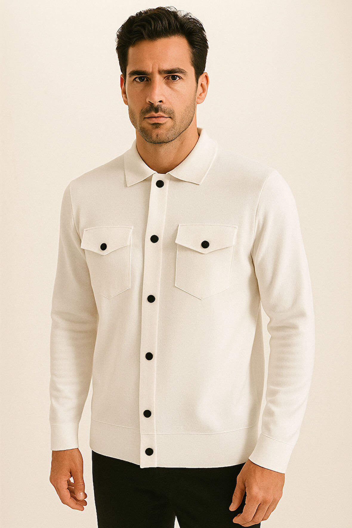 Erkek Triko Gömlek Beyaz 3764