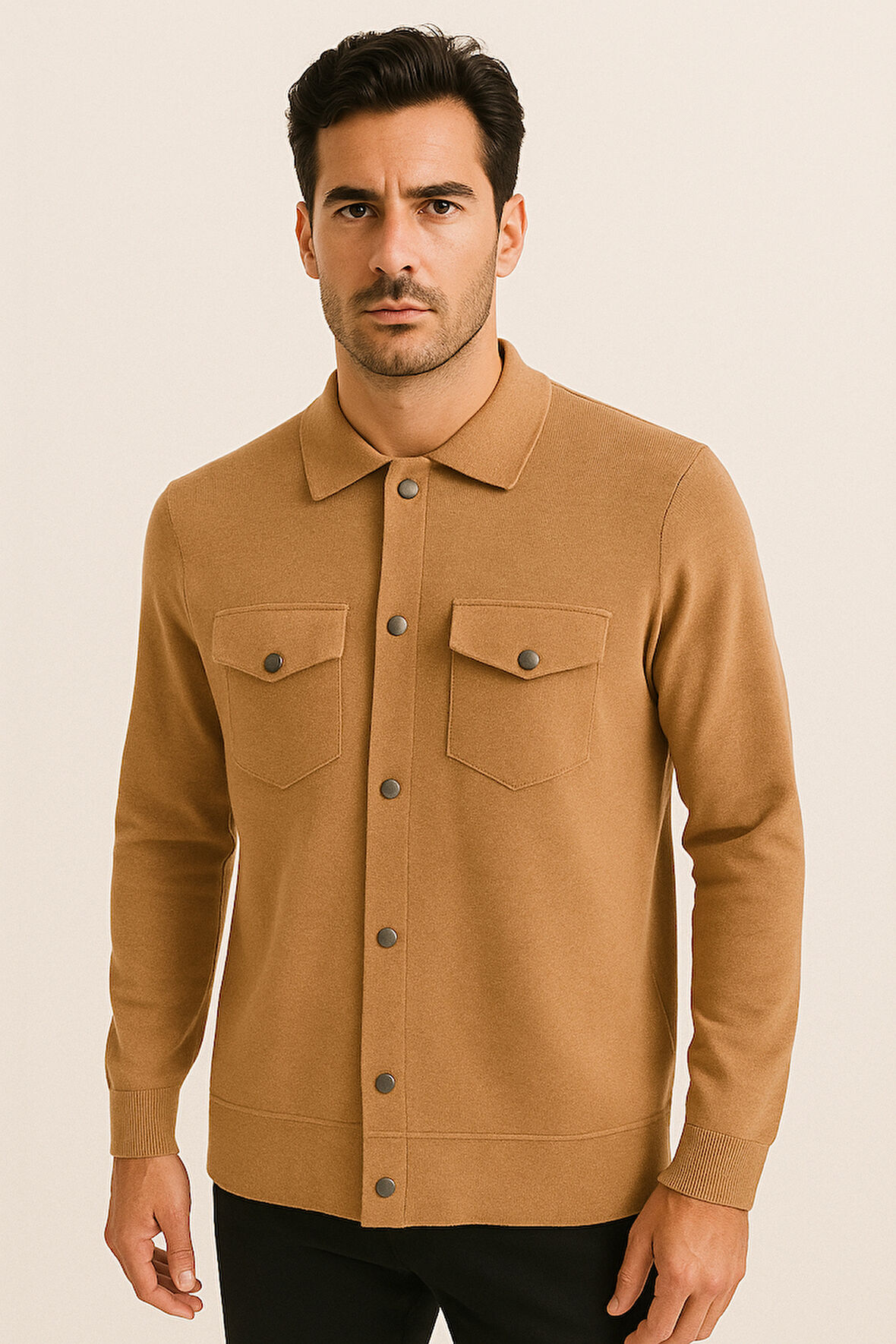 Erkek Triko Gömlek Camel 3764