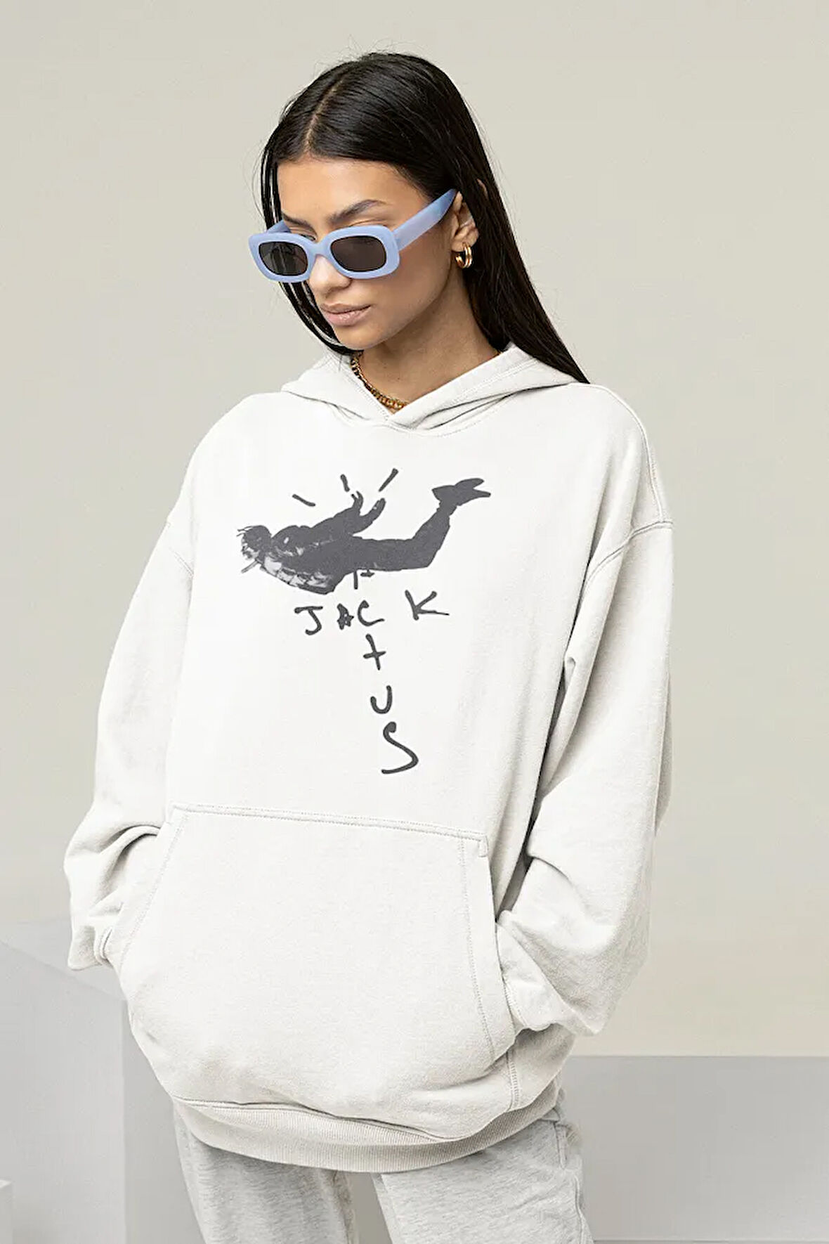 Tasarım Cactus Jack Baskılı Unisex Oversize Rapper Hoodie