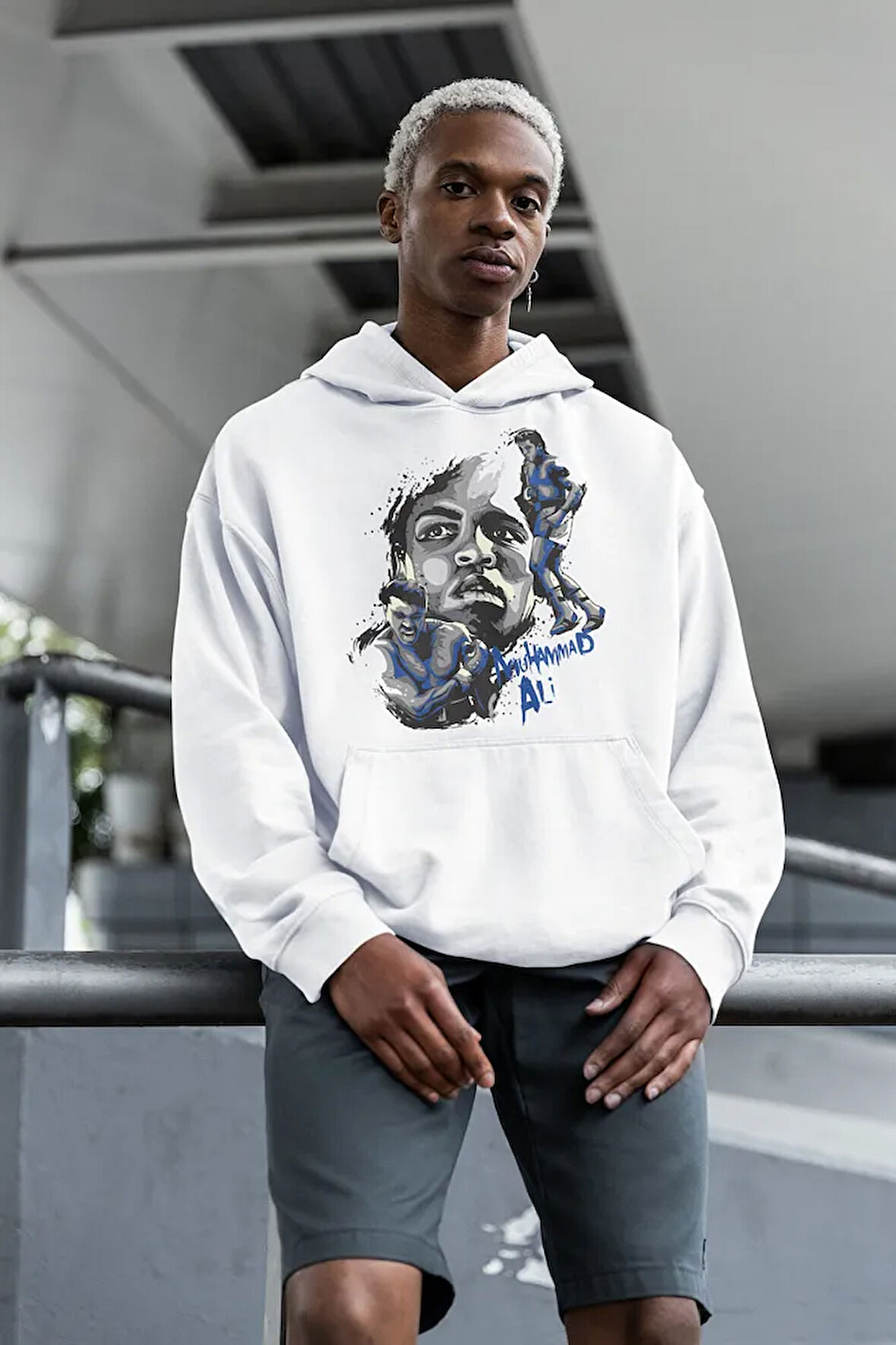 Muhaammed Alii Clay Baskılı Unisex Oversize Efsane Boksör Hoodie