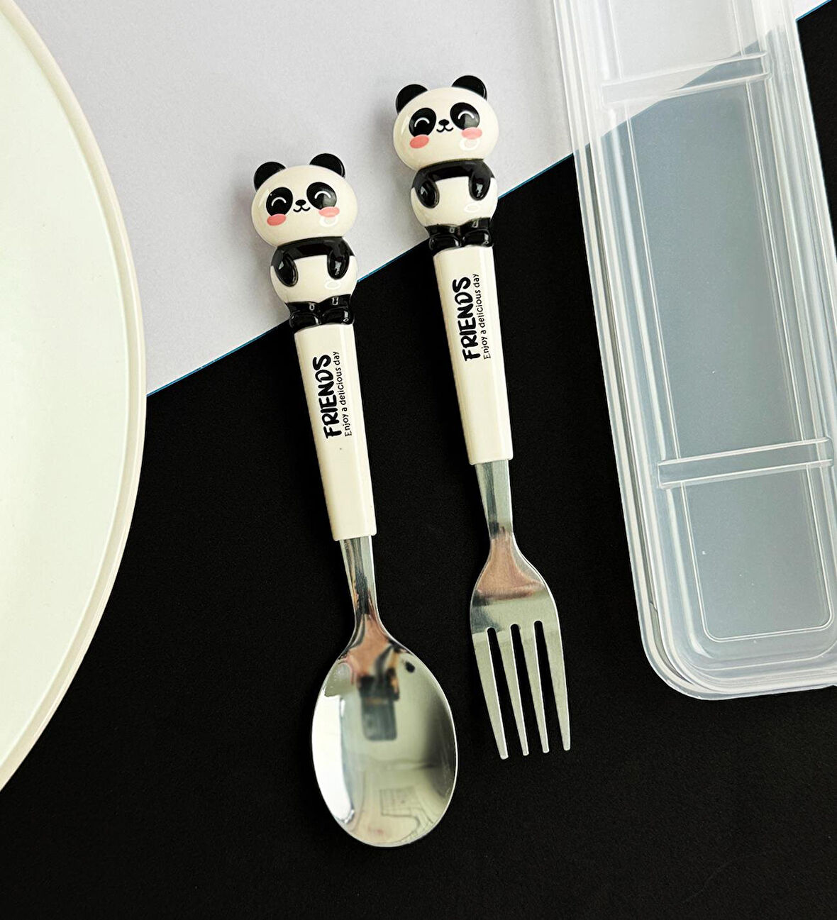 Sevimli Hayvan Panda Çocuklar İçin Çatal Kaşık Seti