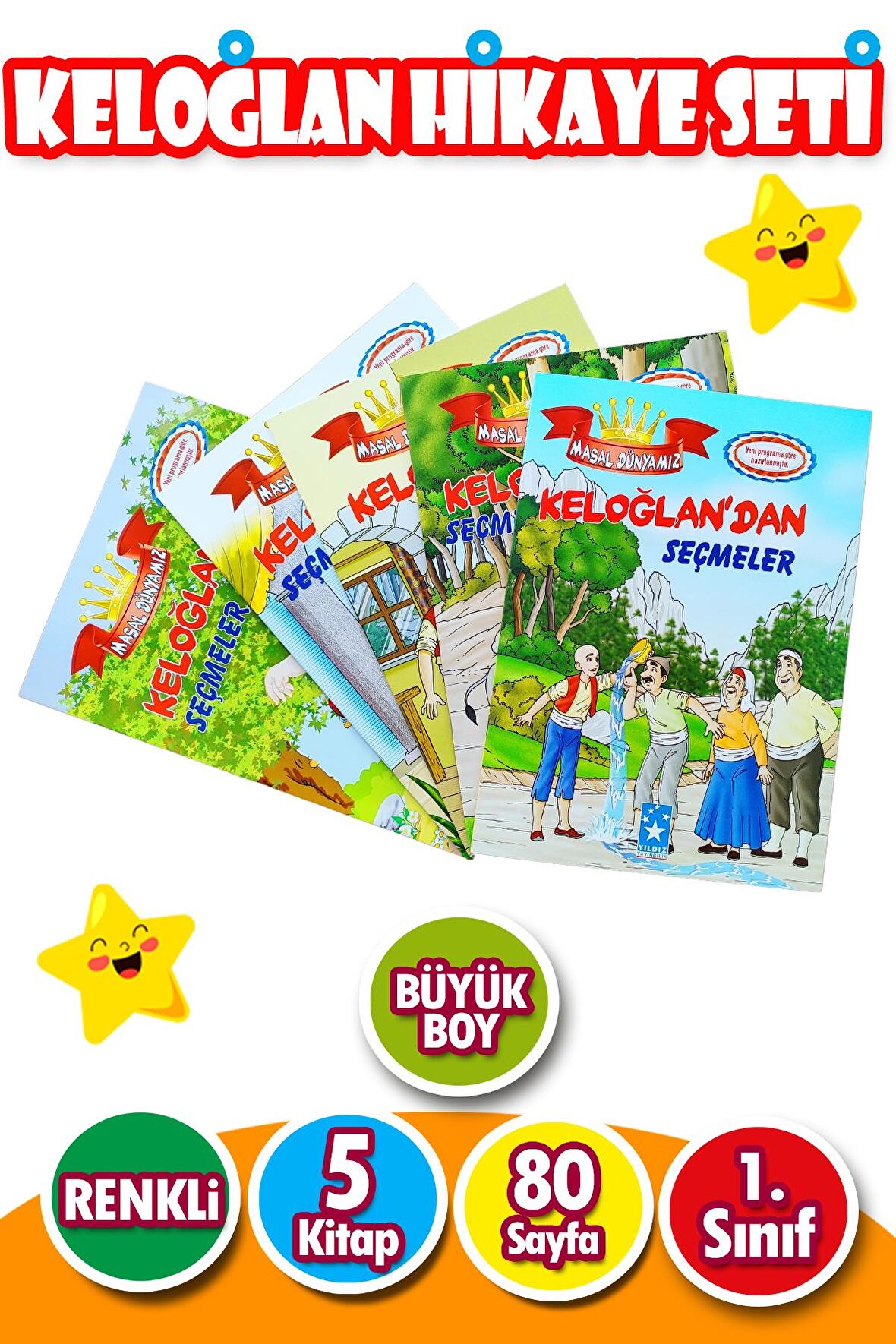 KELOĞLANMASALLARI 1. SINIFLAR İÇİN  5 KİTAP BÜYÜK BOY 80 SAYFA 