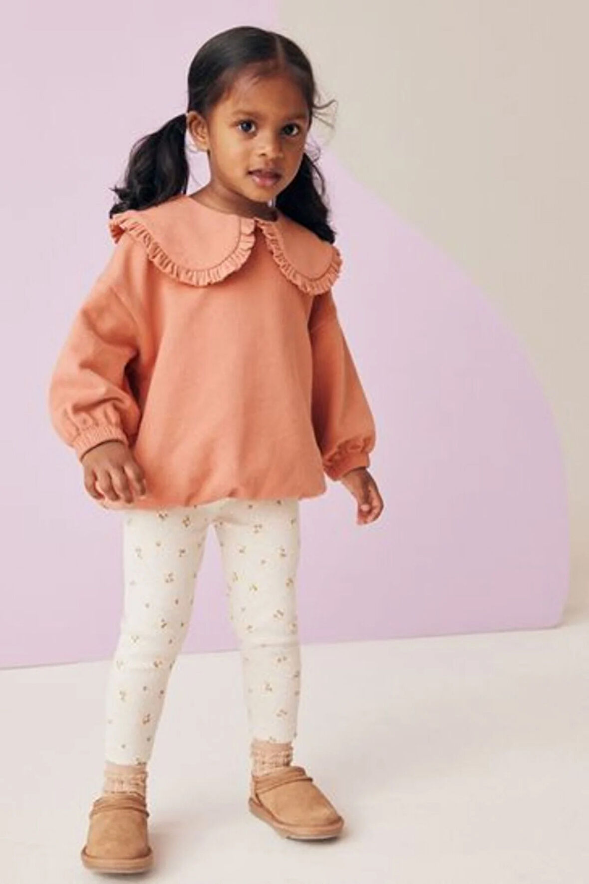 Next Baby Pamuklu Orange Çiçek Desenli Bebe Yaka Sweatshirt Tayt Alt Üst Takım