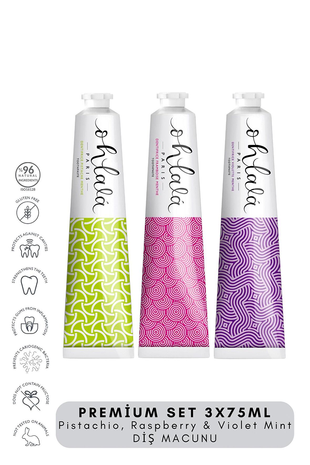  Pistachio, Raspberry & Violet Mint Premium Set  3 x 75 ml  Diş Macunu