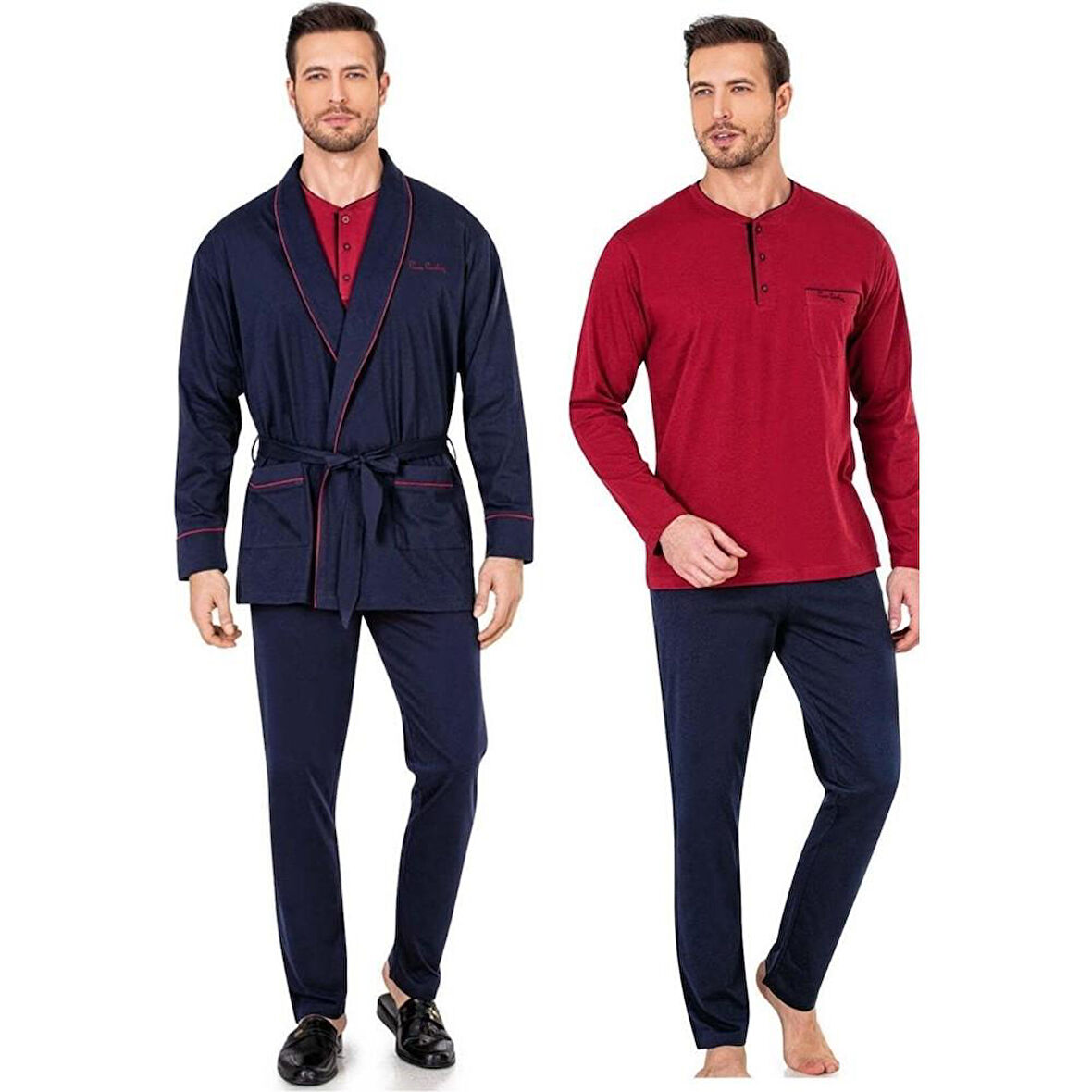 NazikEndam Pierre Cardin 5605 3'lü Röpteşambır Pijama Seti  - Lacivert