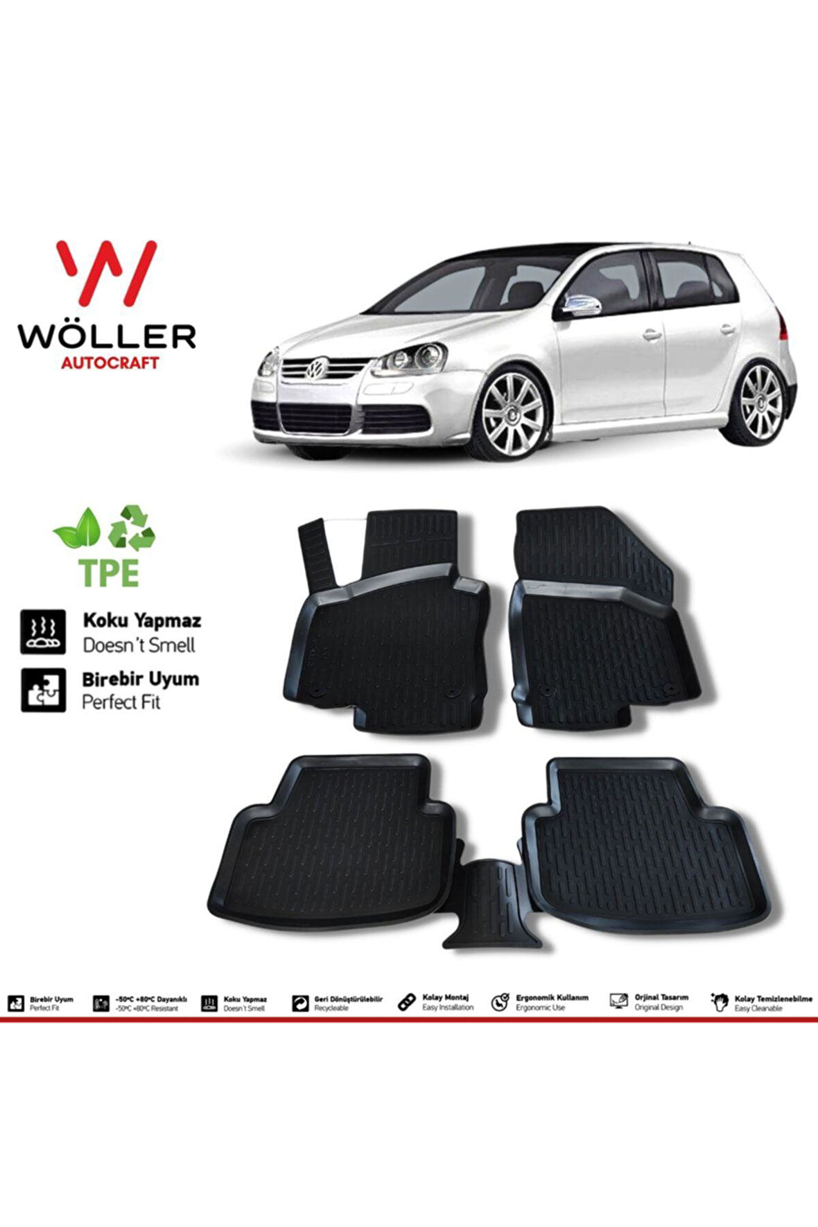 Volkswagen Golf 5 Paspas 2004 2008 Arası 3D Havuzlu Paspas