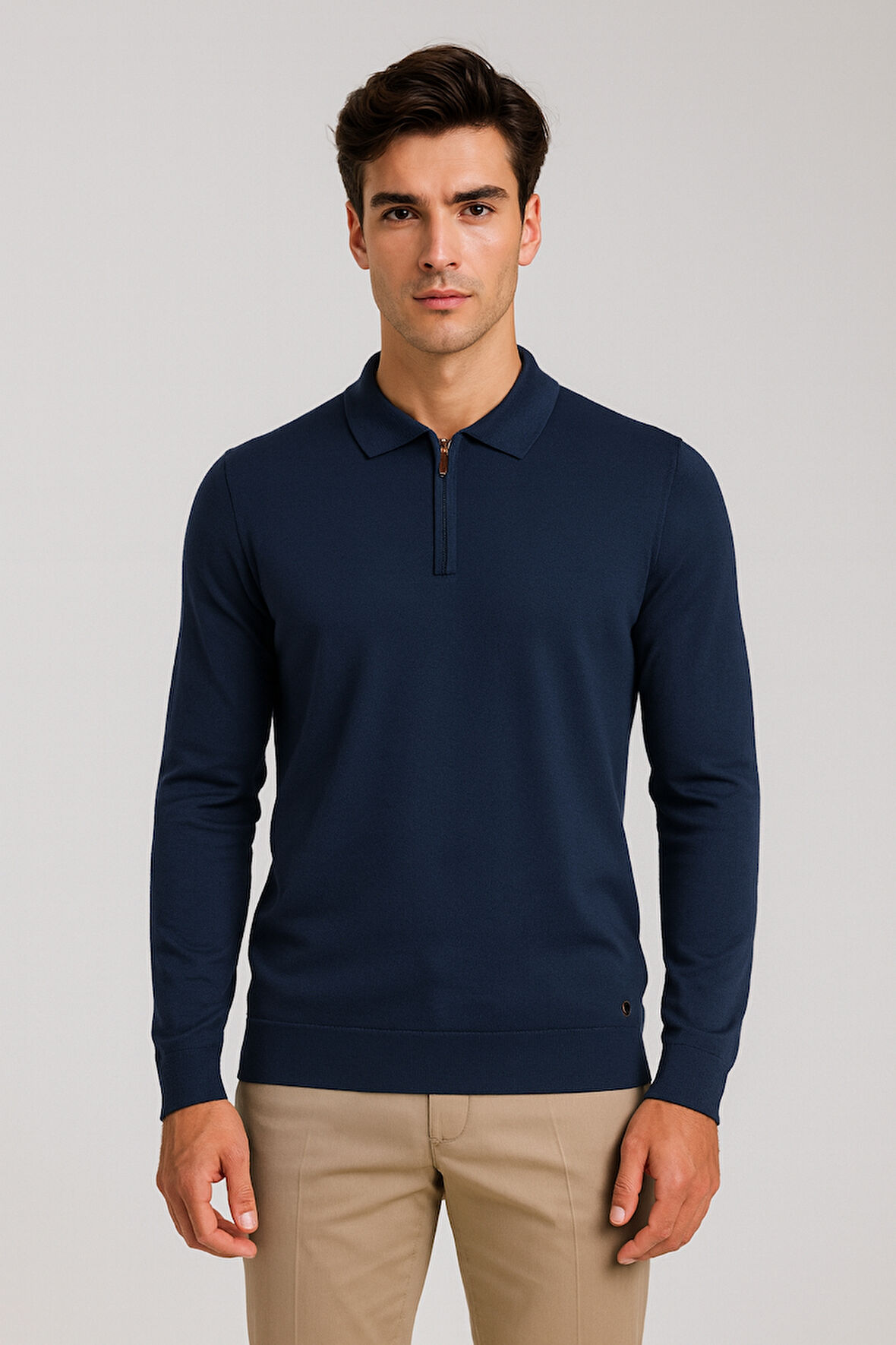 Erkek Triko Polo Yaka Saks 3773