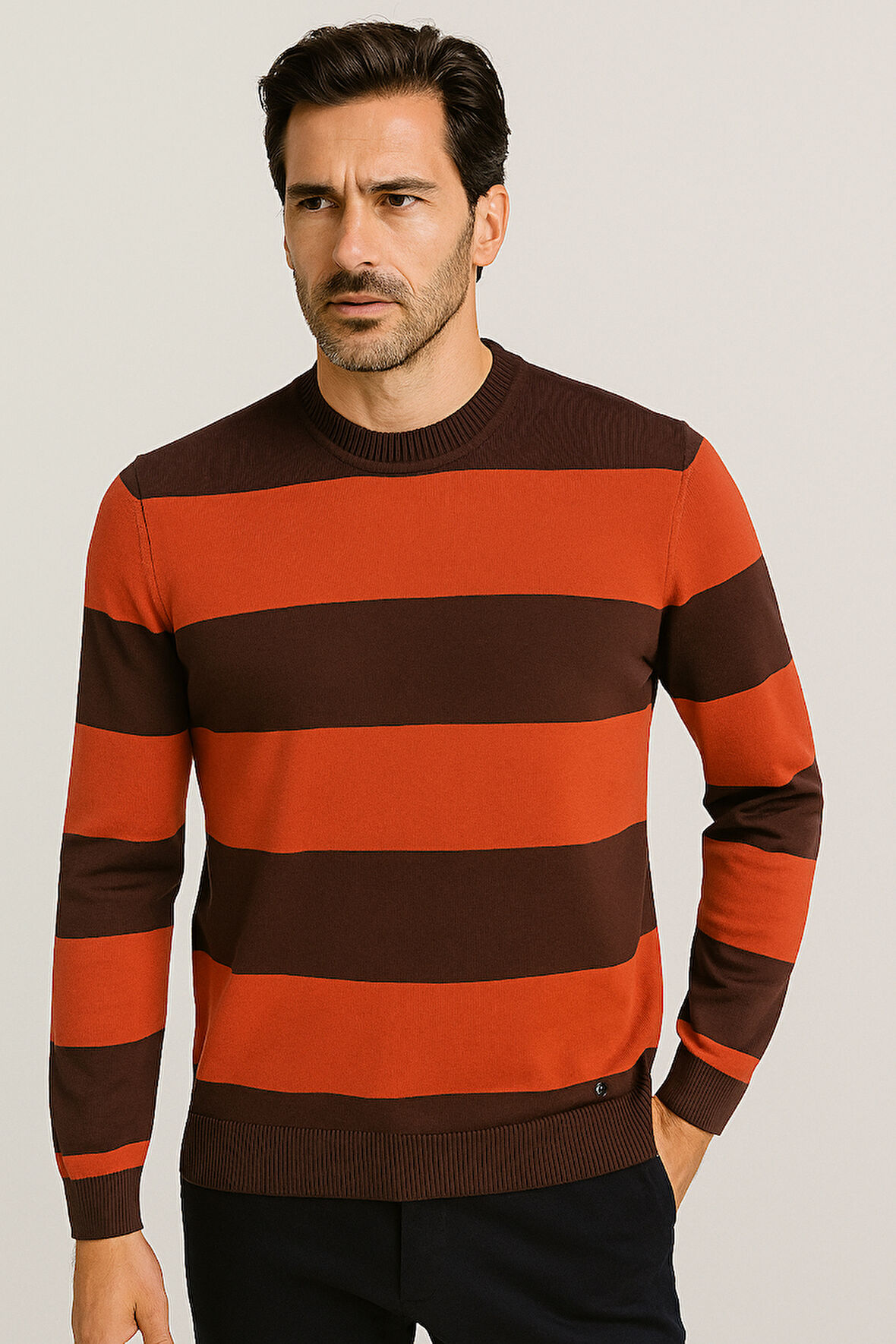 Erkek Bisiklet Yaka Triko %100 Pamuk Kahve 3774 