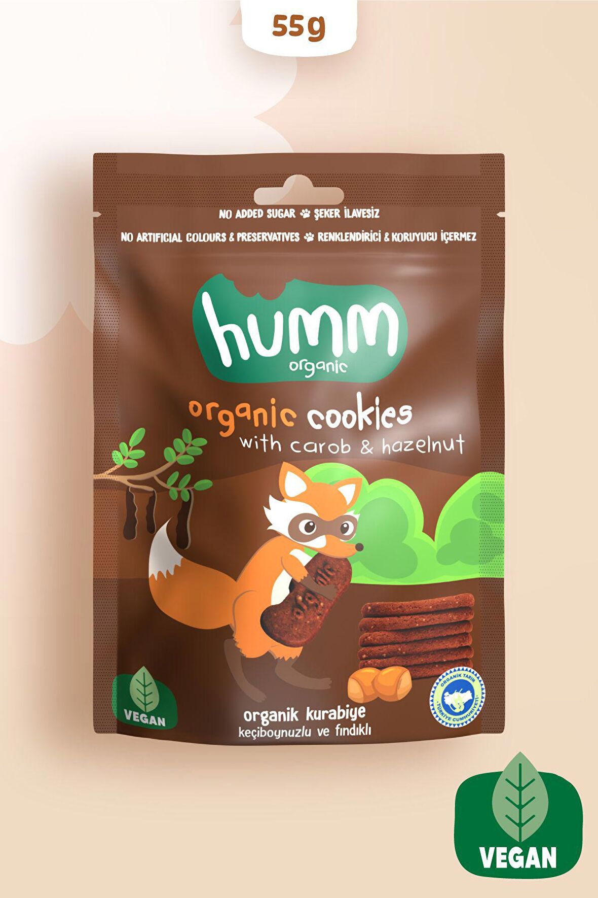 Humm Organic Organik Vegan Keçiboynuzlu ve Fındıklı Kurabiye 55g