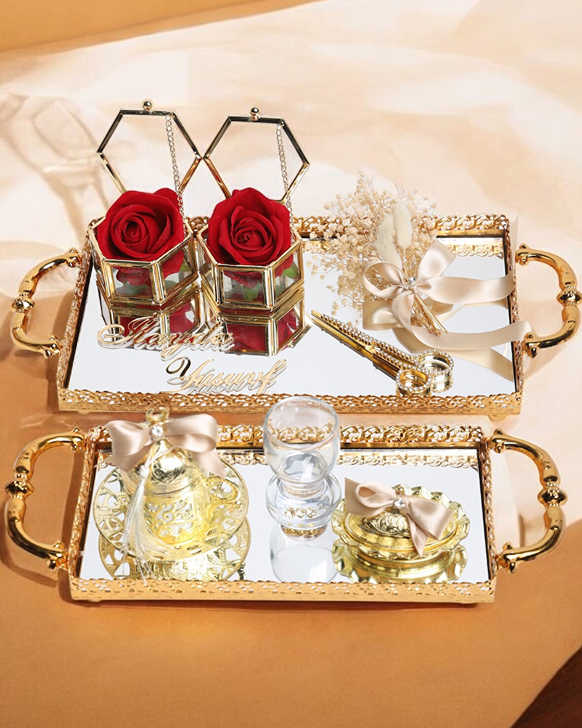 Affection Dantelli Gold Söz Nişan Tepsisi