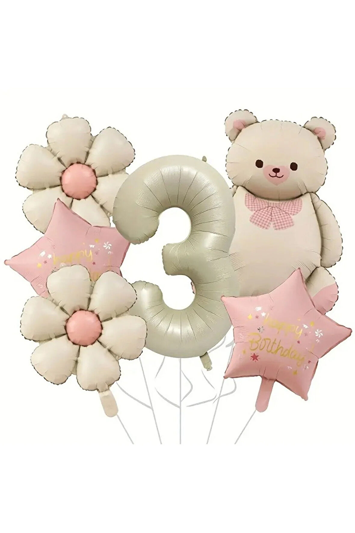 RETRO KREM RENK AYI PAPATYA FOLYO YAŞ BALON SET