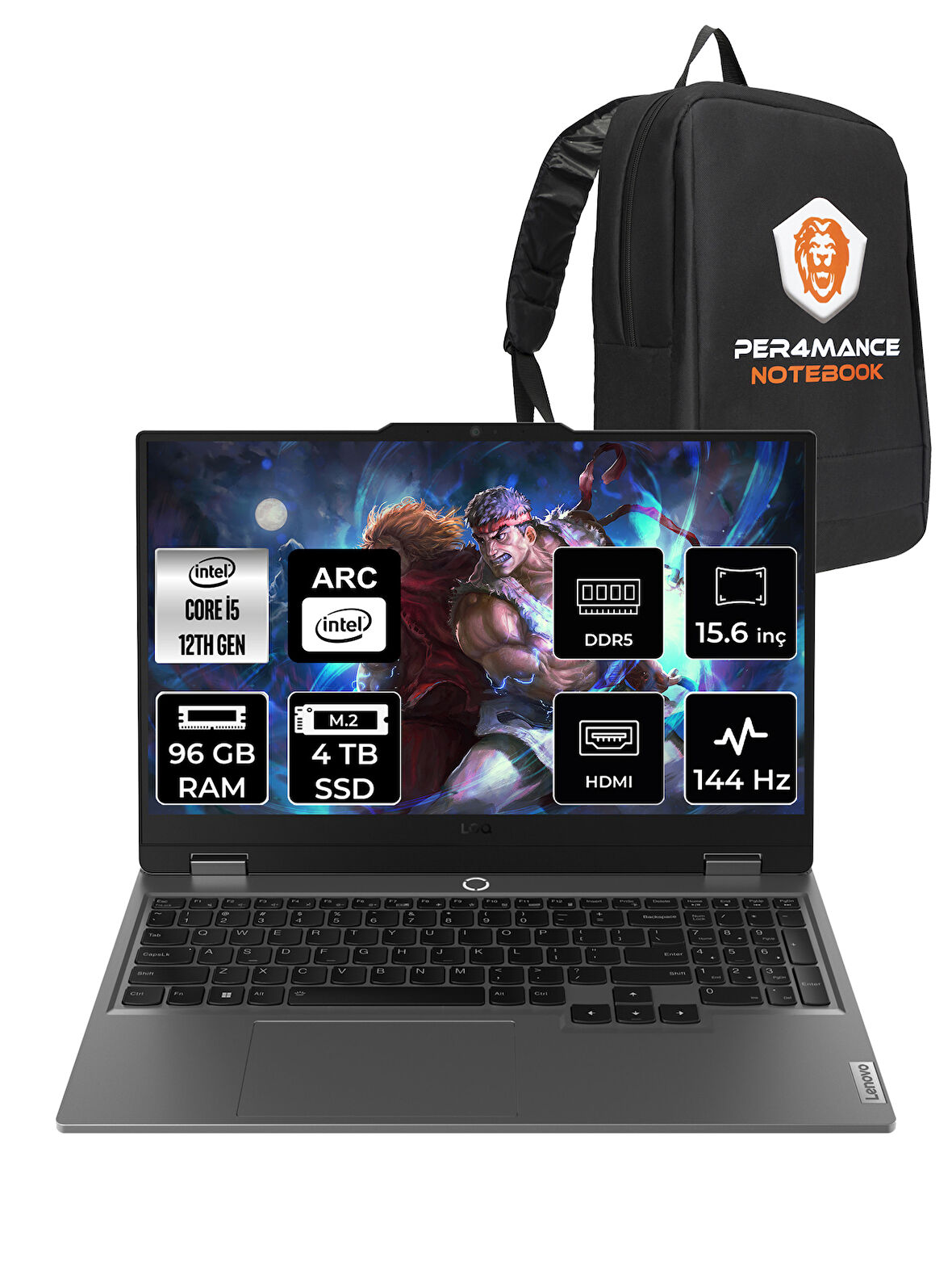 Lenovo LOQ  i5-12450HX 96GB 1TB SSD A530M/4GB 15.6" FHD 144Hz FDOS 83FQ000UTR & PER4 ÇANTA