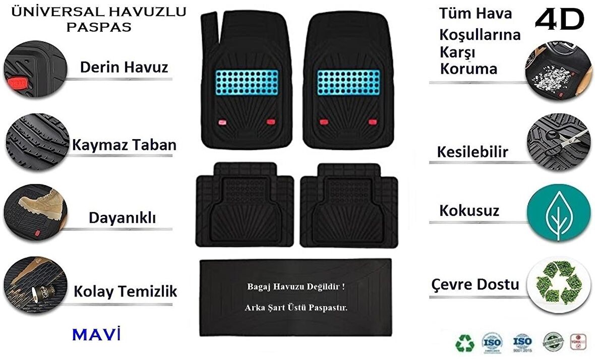 BMW 1 SERİSİ F20 HB 2017 4D Havuzlu Yeni Nesil Universal Paspas Mavi