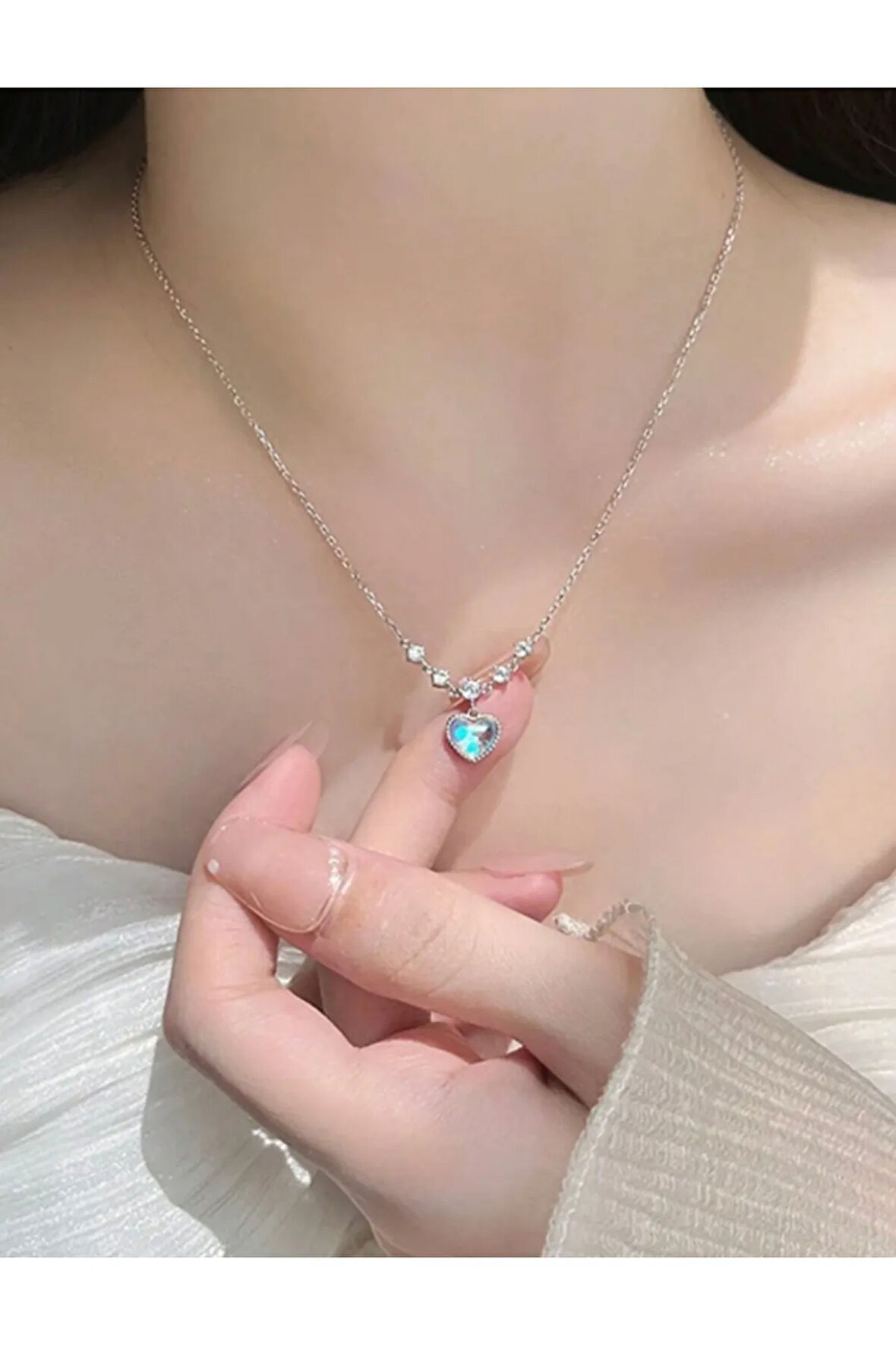 Gümüş Silver Kalp Kanat Kolye