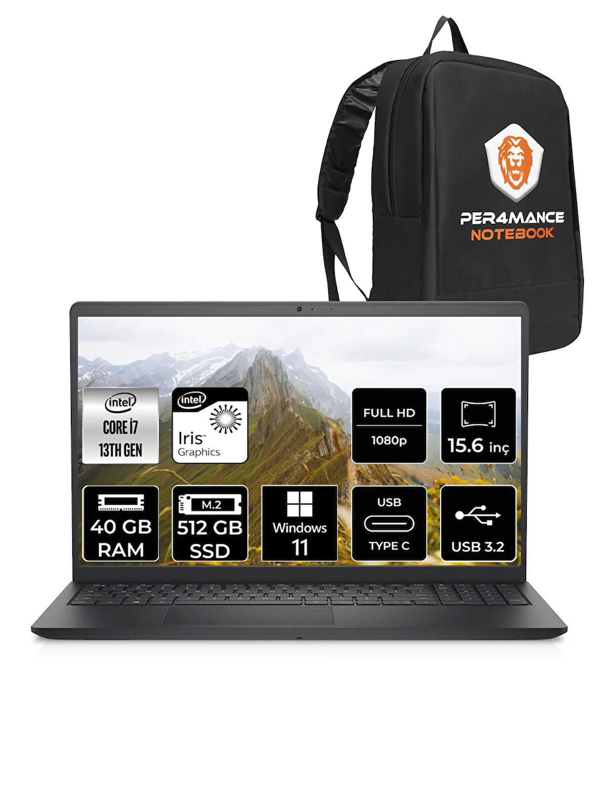 Dell Inspiron 3530 i7 1355U 40GB 512GB SSD 15.6'' FHD W11H Dokunmatik Dizüstü Laptop & PER4 ÇANTA