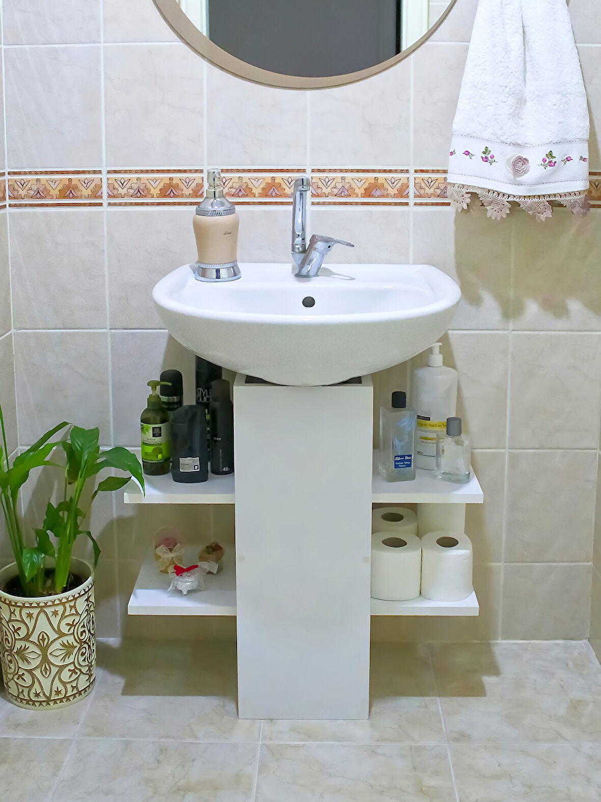 Banyo Dolabı, Düzenleyici Dolap, Lavabo Altı Kapama Kutusu ,Beyaz, AsudeHome