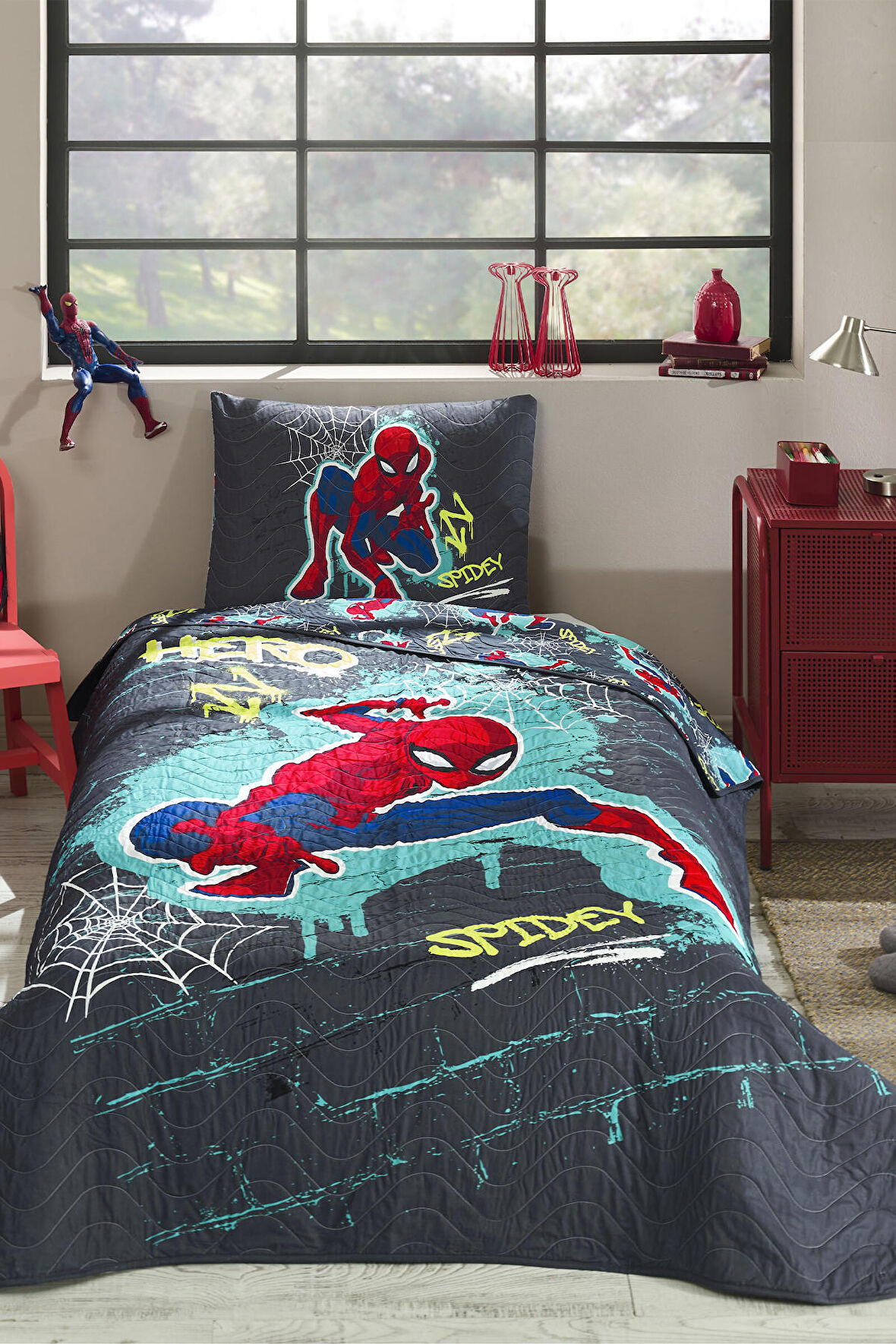 Özdilek Disney Ranforce Tek Kişilik Yatak Örtüsü Gri Spiderman Street