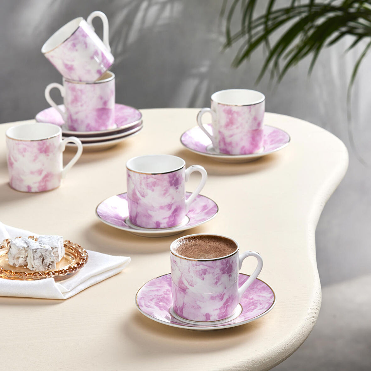 Karaca Kuvars 6 Kişilik Kahve Fincanı Pembe 80 ml