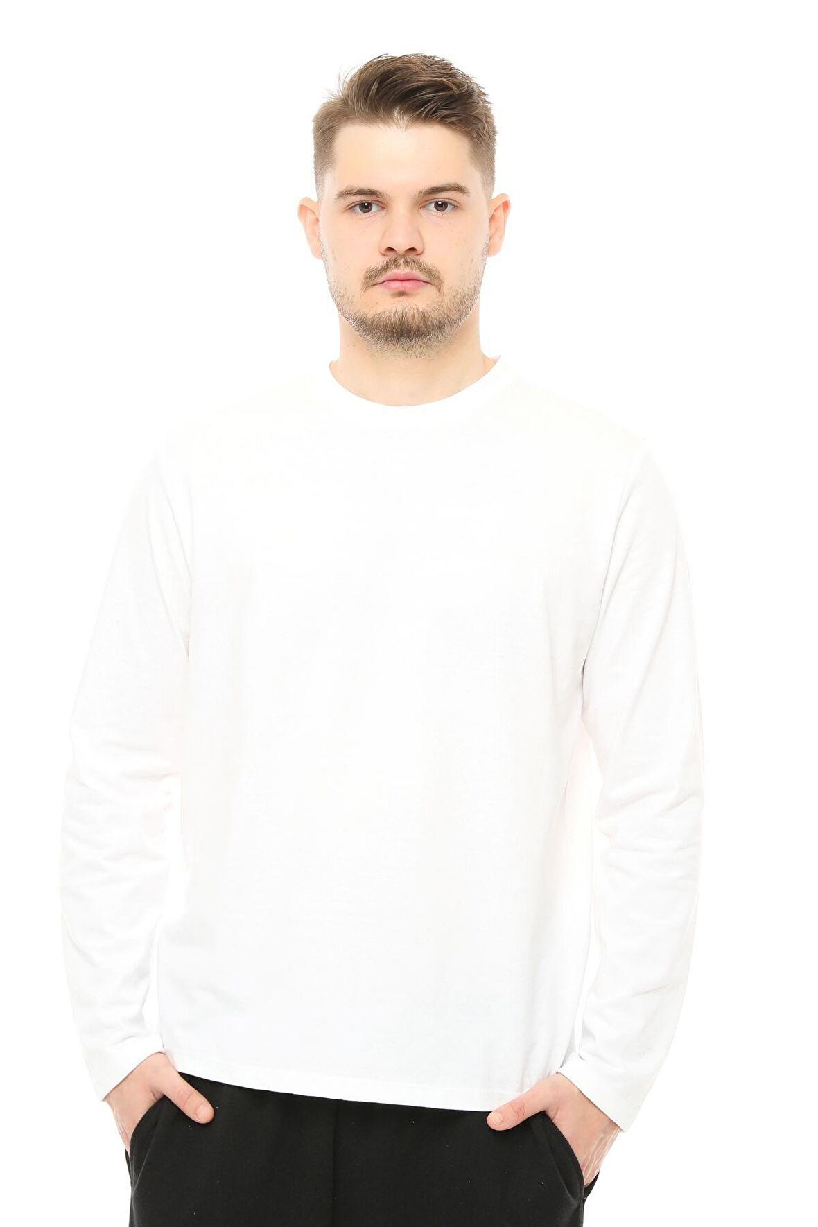 defy's Erkek Uzun Kollu Bisiklet Yaka Tişört Beyaz