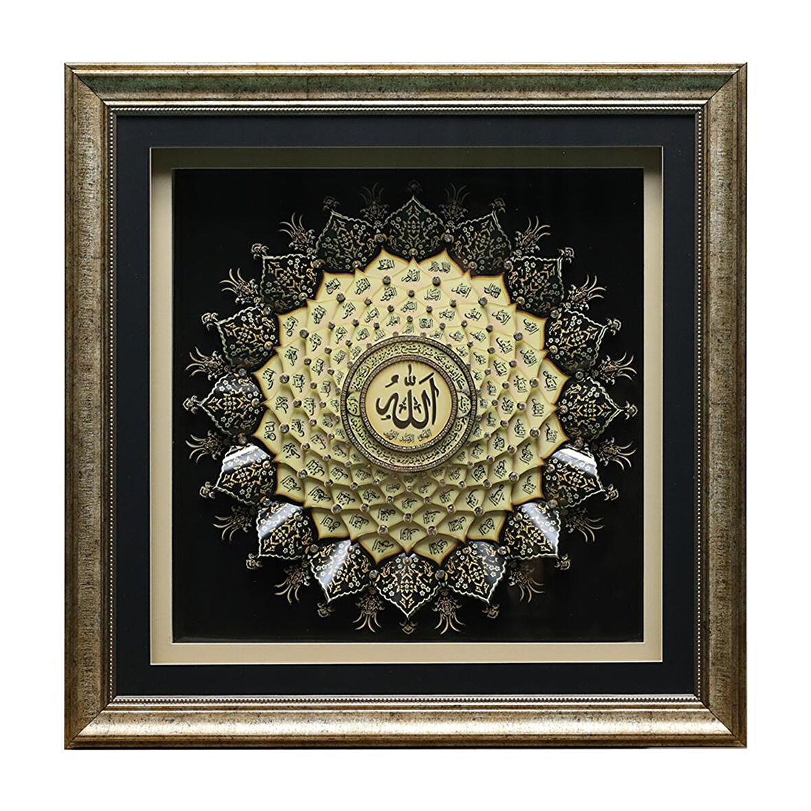 e38 EL İŞÇİLİĞİ ESMA-ÜL HÜSNA KAĞIT ROLYEF TABLO 66x66  cm - 6224