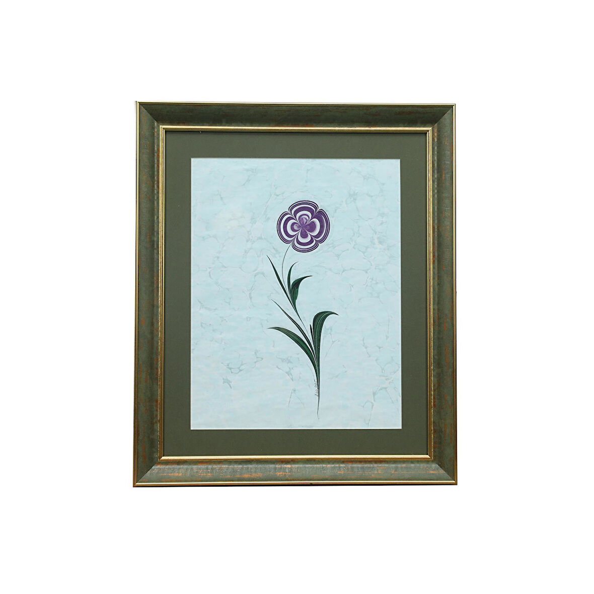 e38 EL İŞÇİLİĞİ YONCA YAPRAĞI EBRU TABLO 50x43  cm - 6231
